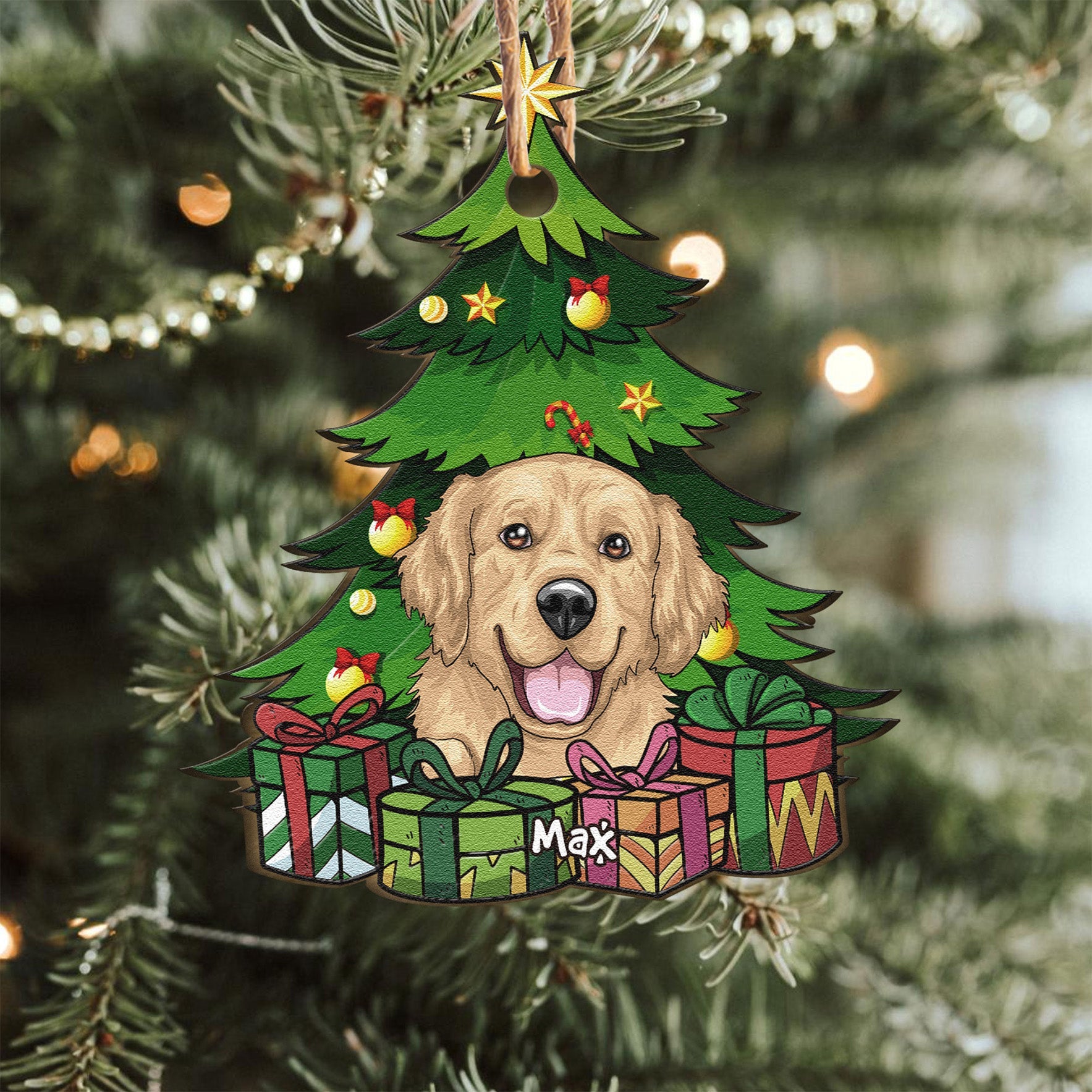 Pet Under Christmas Tree - Personalized Tree Shaped Wooden Ornament