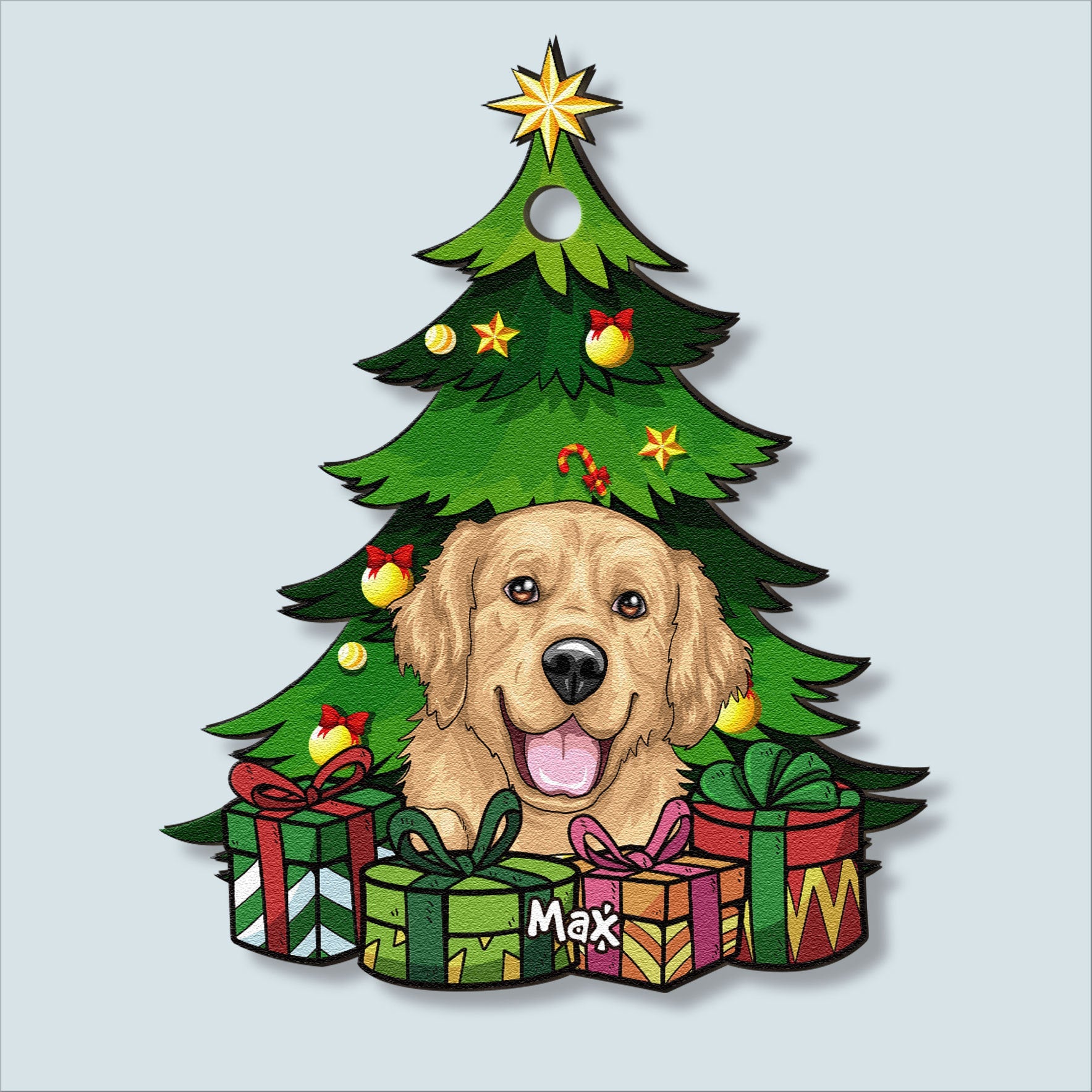 Pet Under Christmas Tree - Personalized Tree Shaped Wooden Ornament