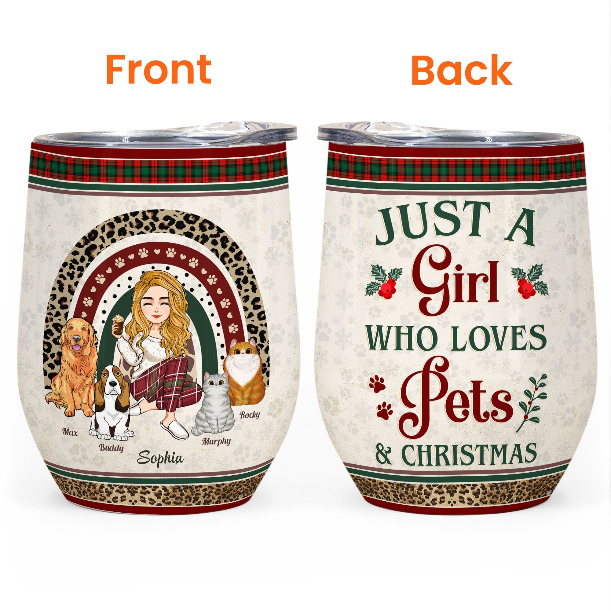 Pets And Christmas - Personalized Wine Tumbler - Christmas, New Year, Birthday Gift For Dog Mom, Cat Mom, Pet Lover, Pet Owner