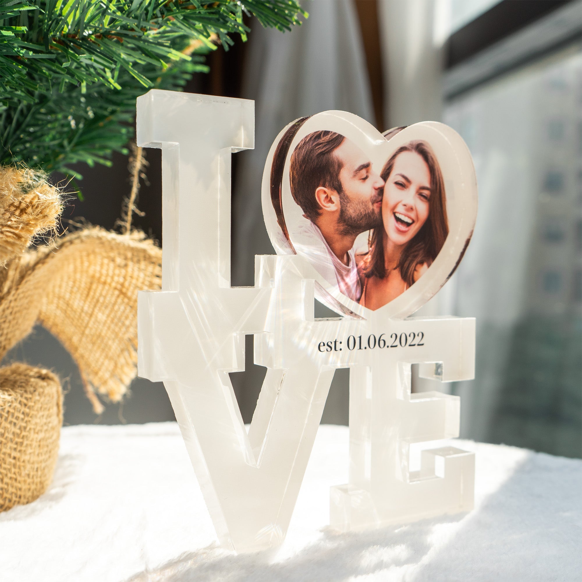 Photo Couple Love Heart - Personalized Acrylic Photo Plaque