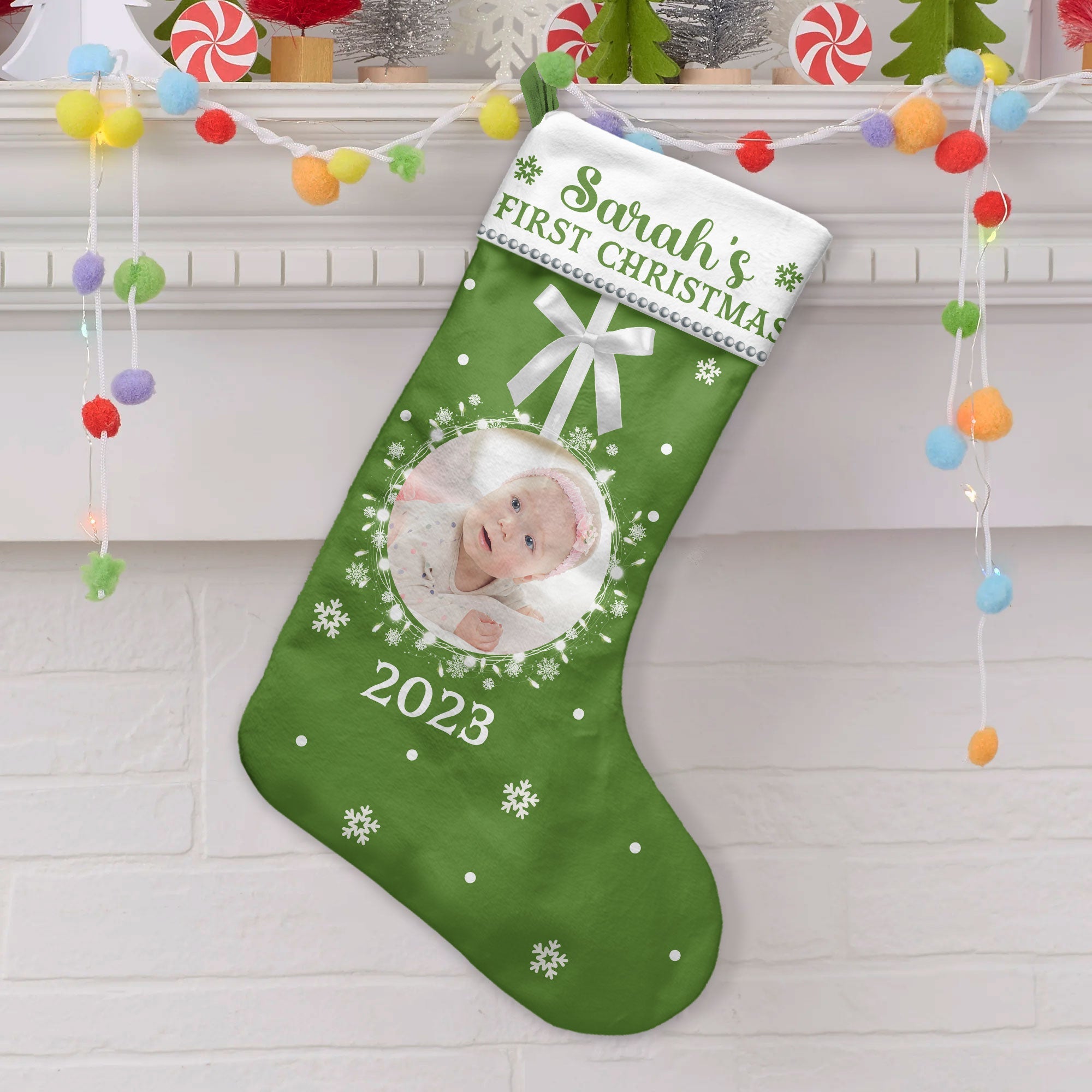 (Photo Inserted)  First Christmas - Personalized stocking