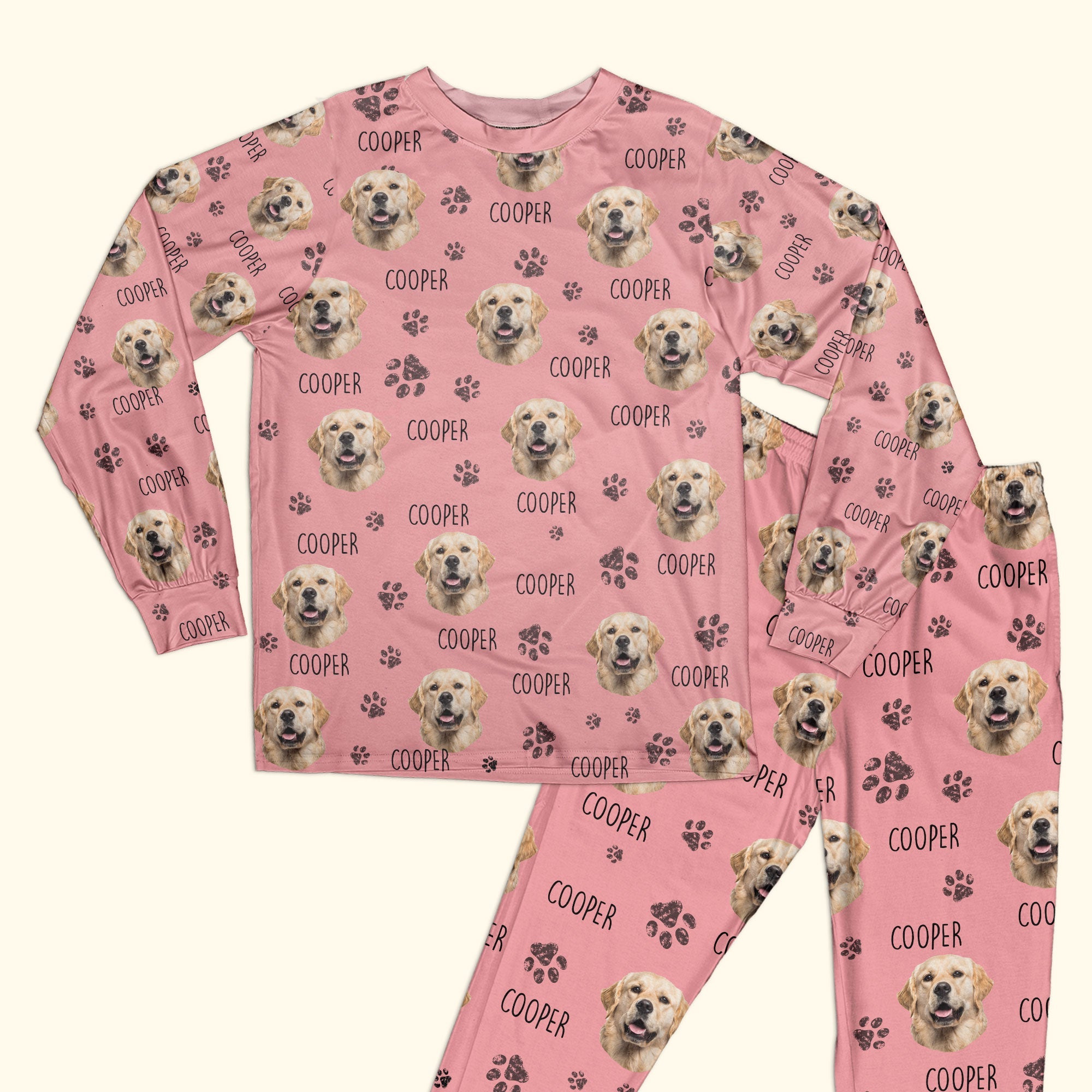 Custom Dog Face and Dog Name Dog Cat Paw - Personalized Photo Pajama Set