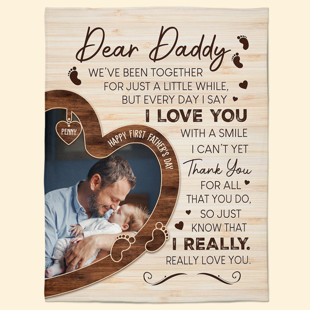 Happy First Father's Day Daddy - Personalized Photo Blanket