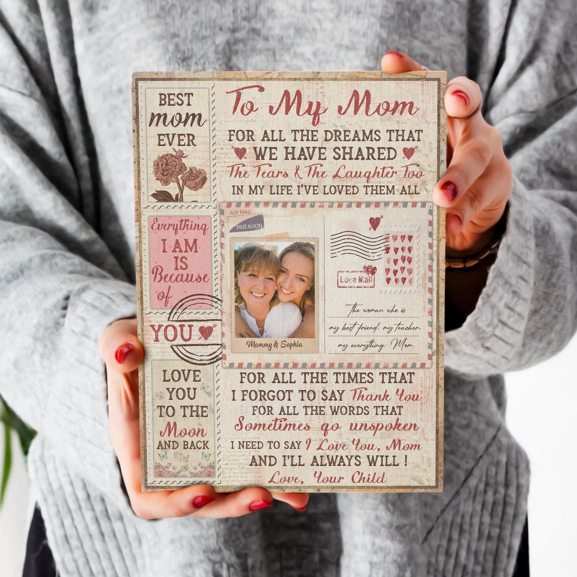 (Photo Inserted) I Love You Mom - Personalized Photo Printed Wooden Plaque