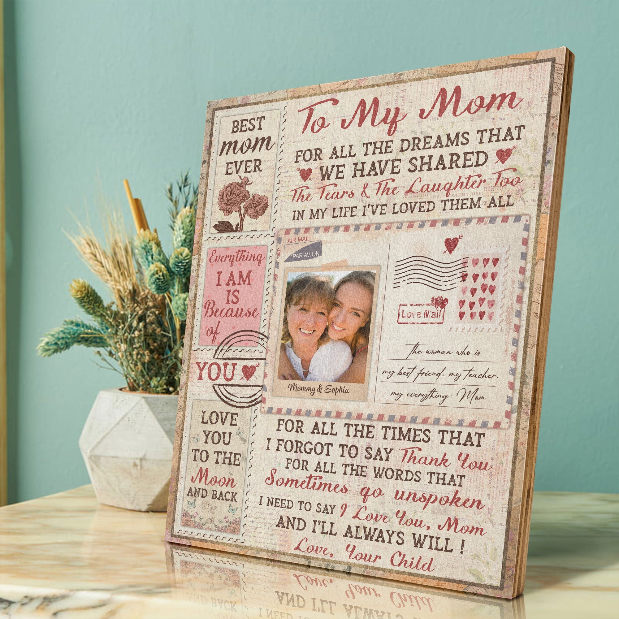 (Photo Inserted) I Love You Mom - Personalized Photo Printed Wooden Plaque