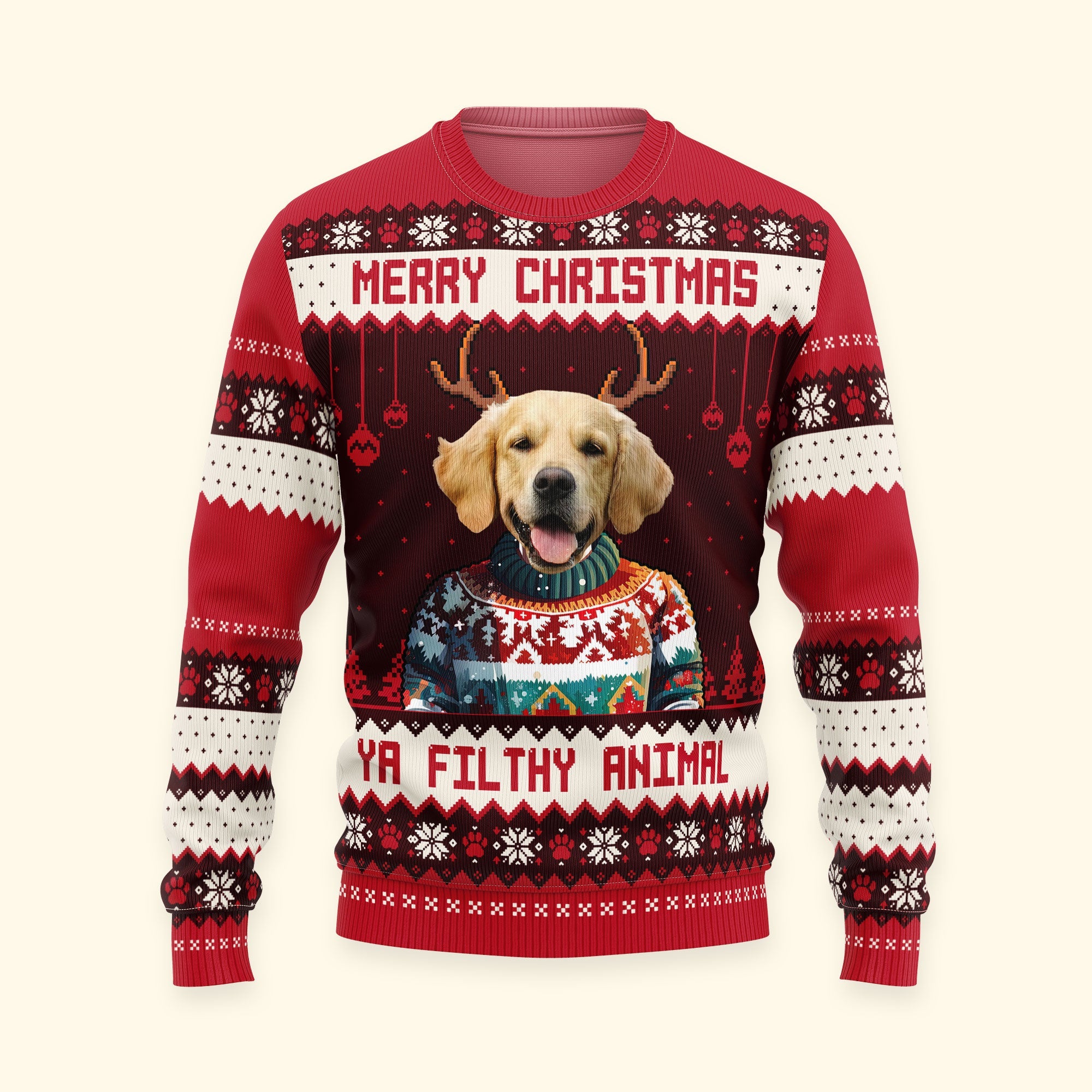 Merry Christmas Ya Filthy Animal - Personalized Photo Ugly Sweater