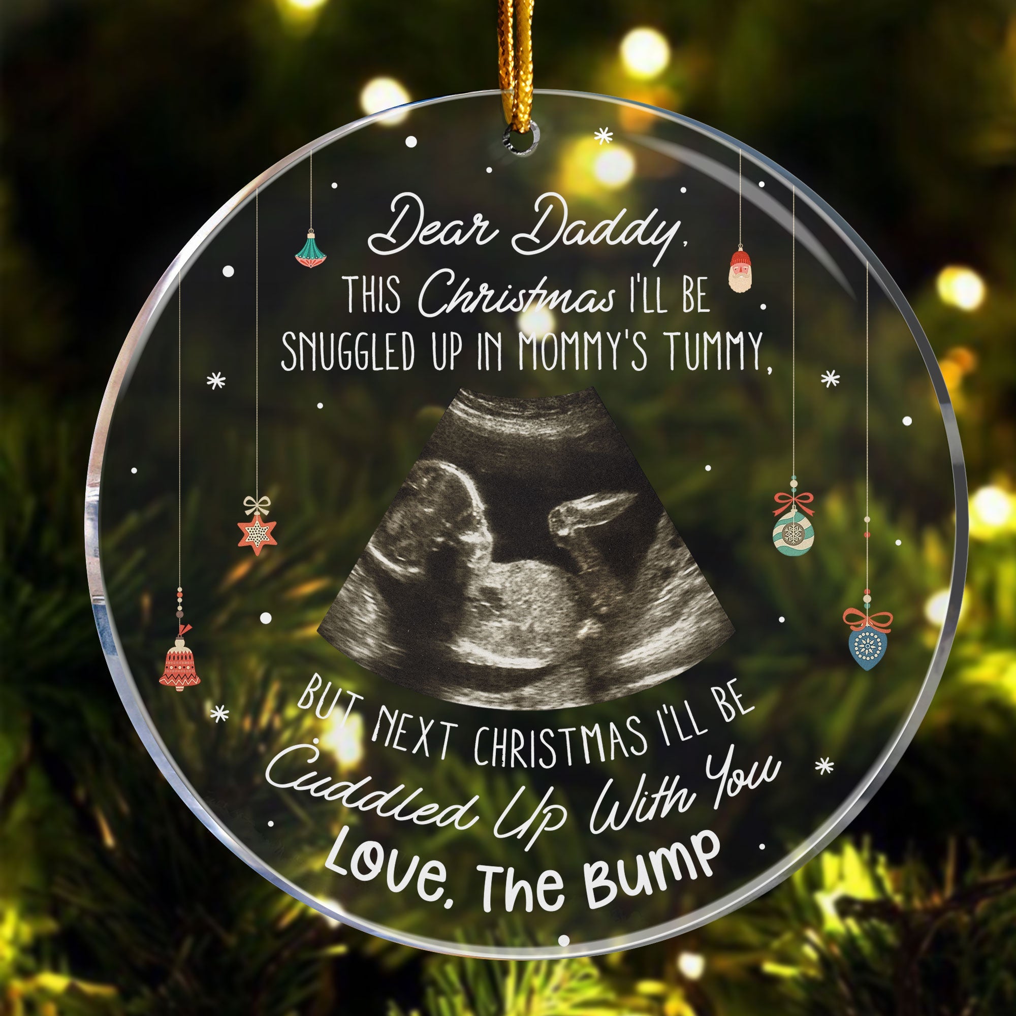 (Photo Inserted) This Christmas Baby Bump To Daddy - Personalized Ultrasound Ornament