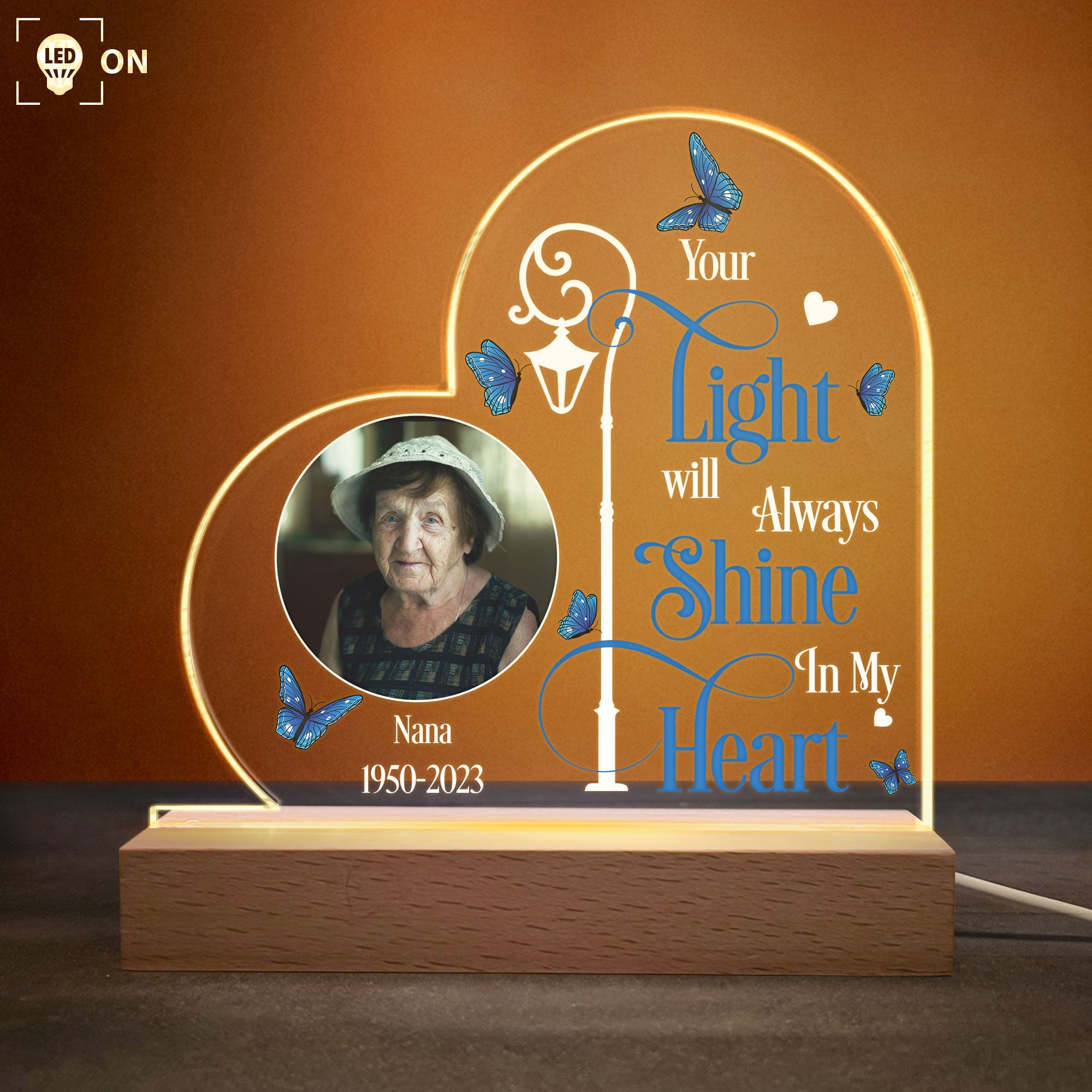 Your Light Will Always Shine In My Heart - Personalized Photo LED Light