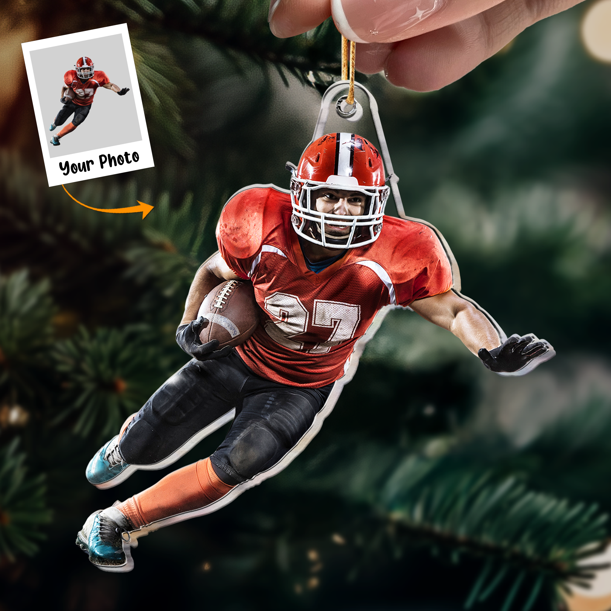 Photo Ornament For American Football Players - Personalized Shaped Acrylic Photo Ornament