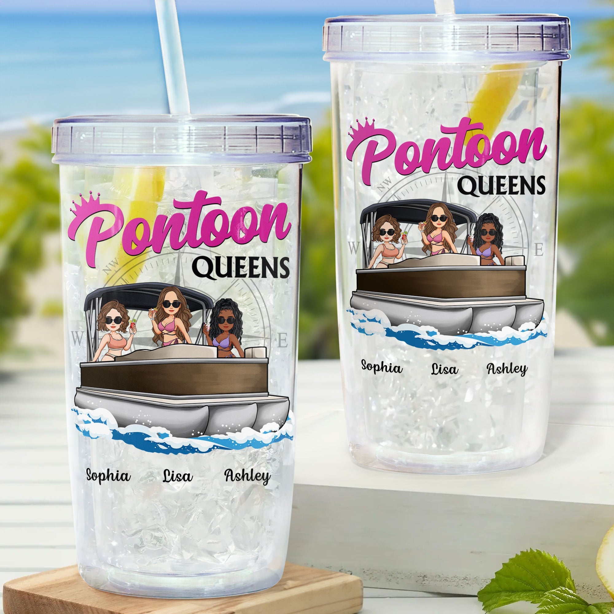 Pontoon Queens - Personalized Acrylic Tumbler With Straw