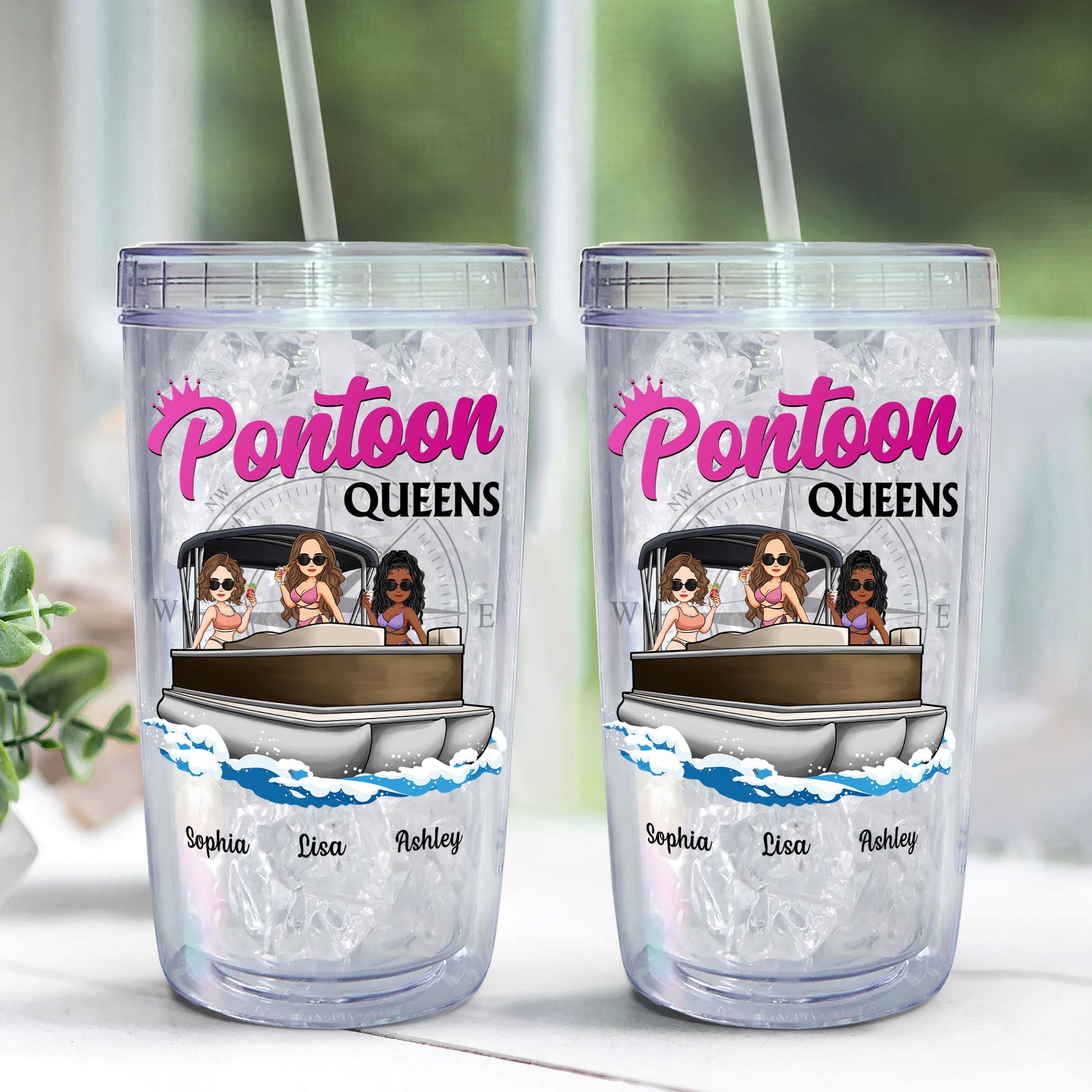 Pontoon Queens - Personalized Acrylic Tumbler With Straw