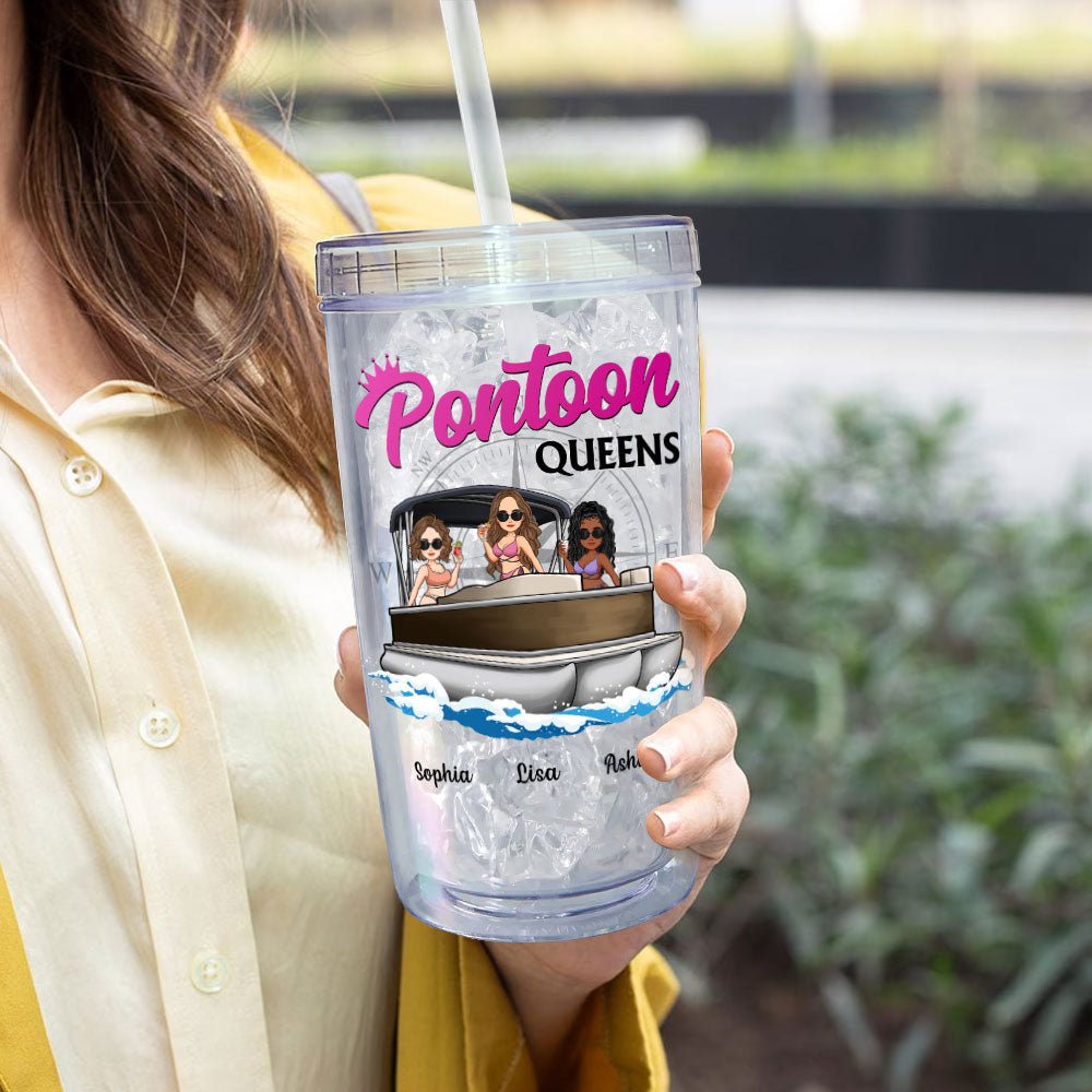 Pontoon Queens - Personalized Acrylic Tumbler With Straw