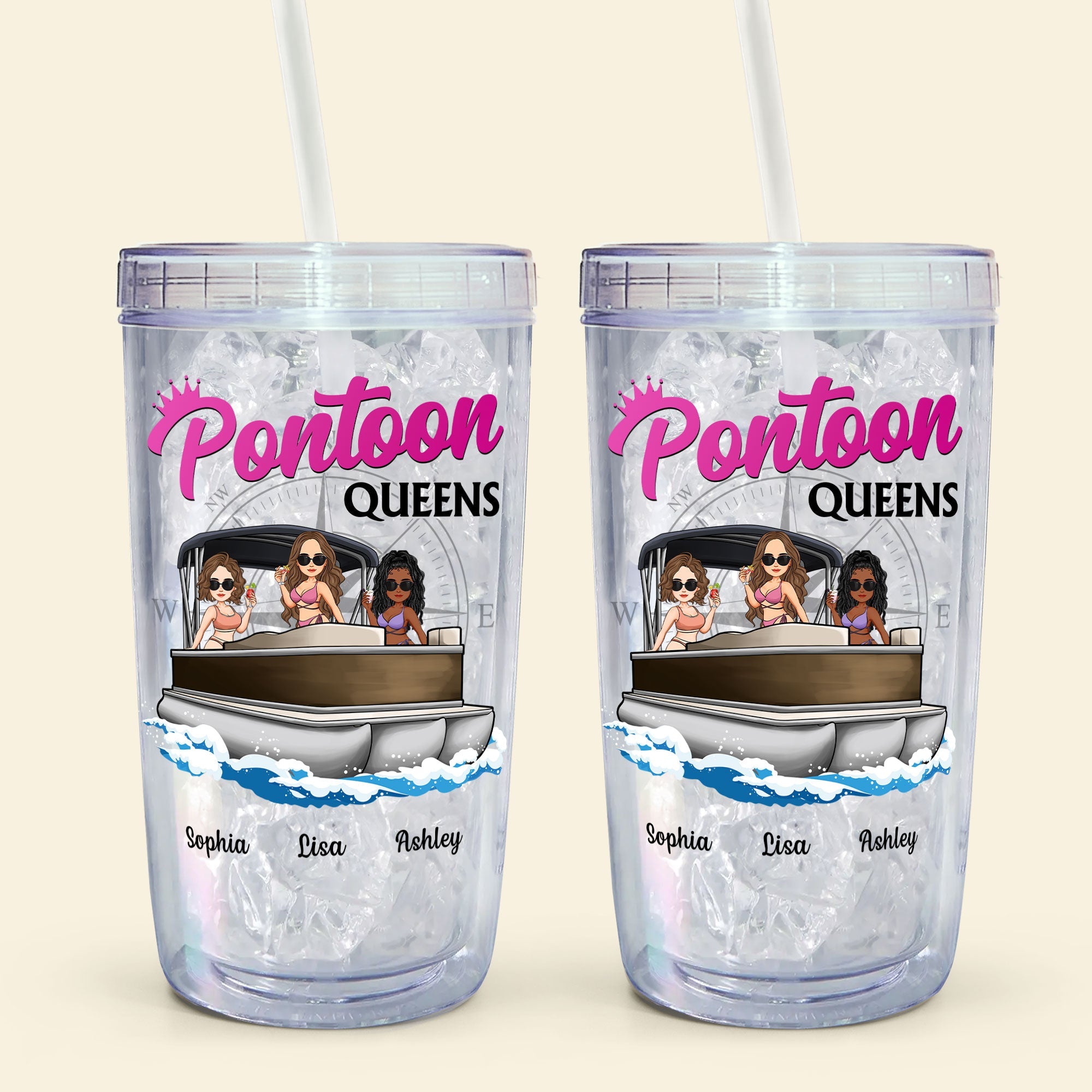 Pontoon Queens - Personalized Acrylic Tumbler With Straw