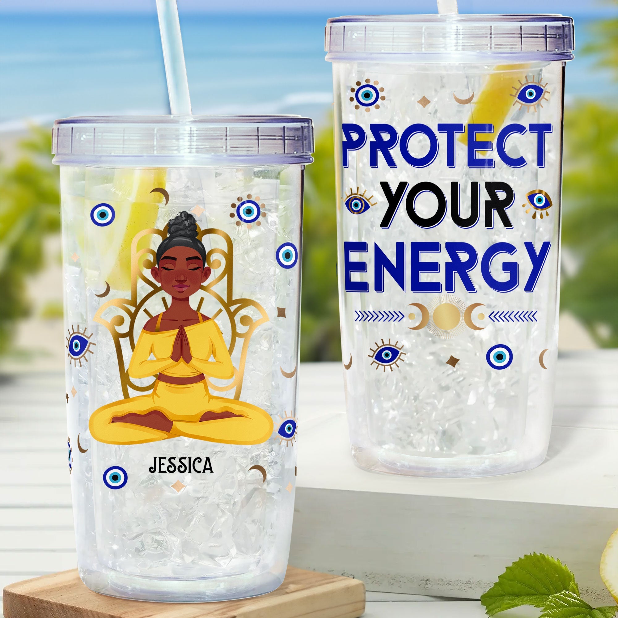 Protect Your Energy - Personalized Acrylic Tumbler With Straw