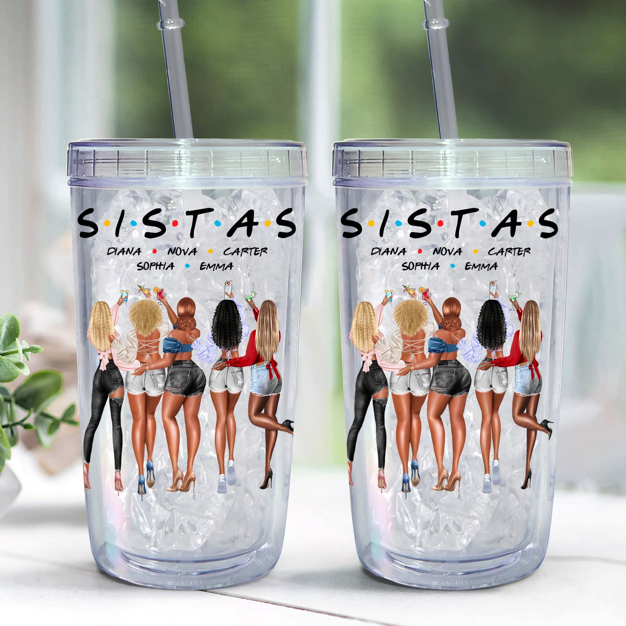 Proud Black Sistas Queen Melanin Afro - Personalized Acrylic Tumbler With Straw