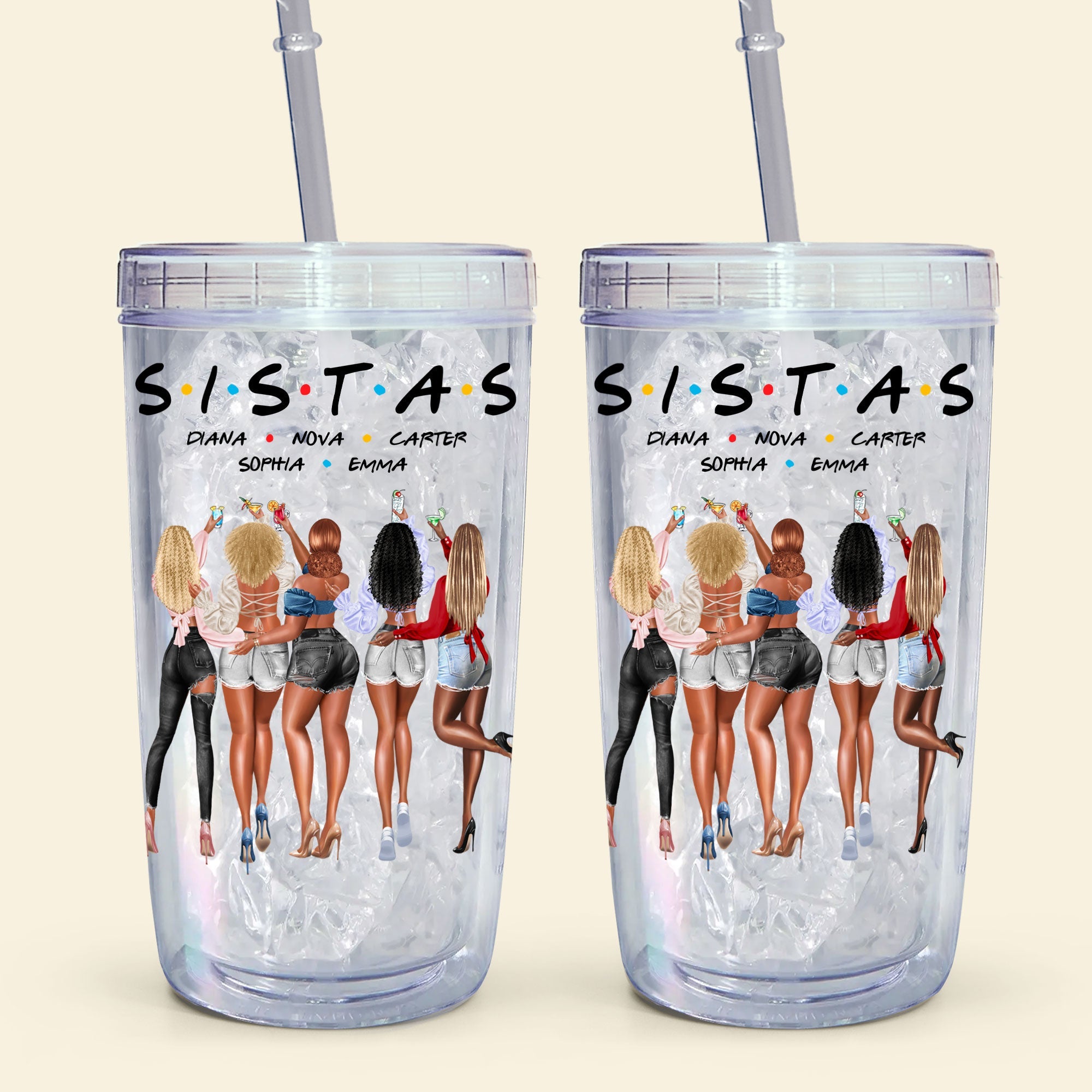 Proud Black Sistas Queen Melanin Afro - Personalized Acrylic Tumbler With Straw