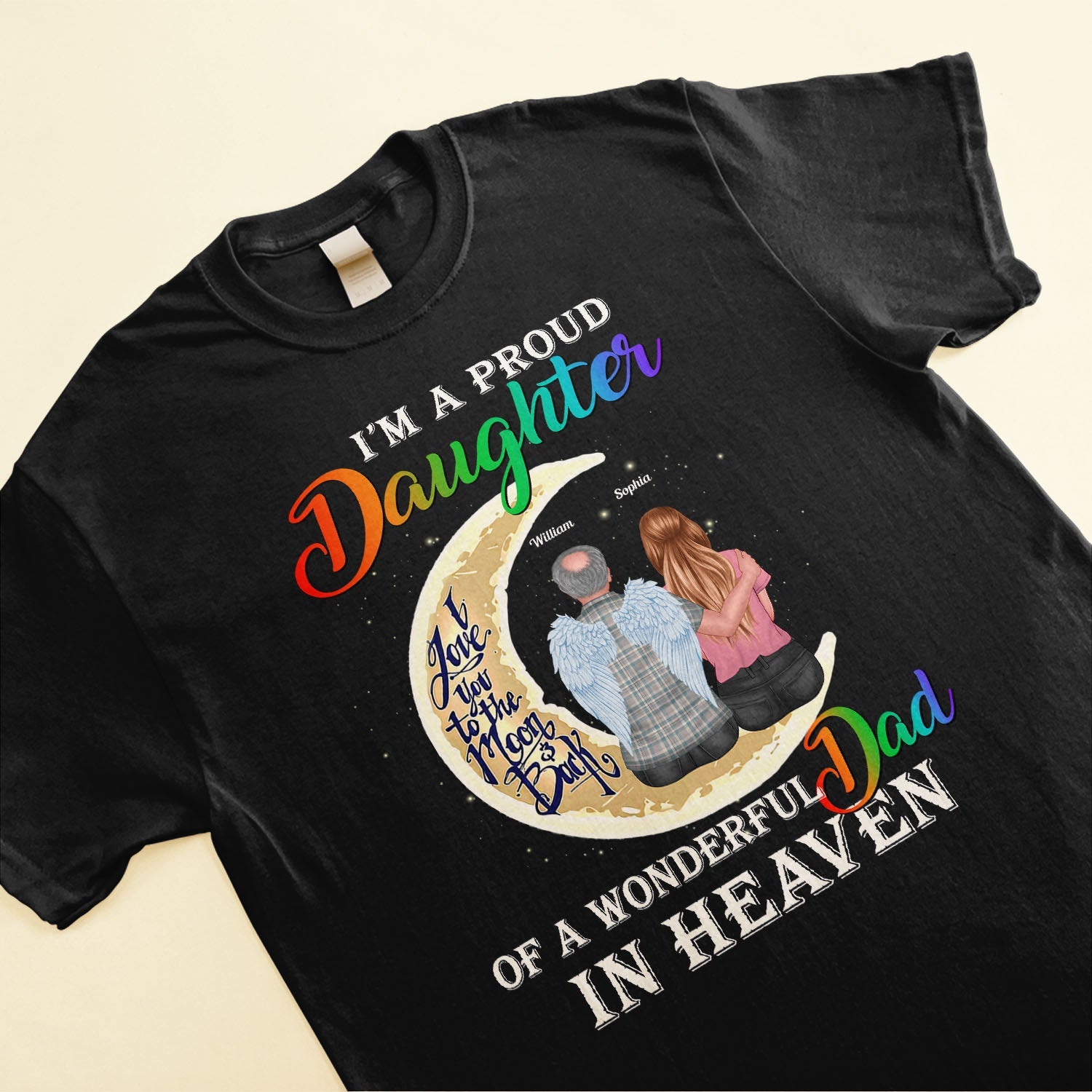 Proud Daughter Of A Wonderful Dad In Heaven - Personalized Shirt - Father's Day, Memory Gift For Dad, Father In Heaven, Loss Of Father