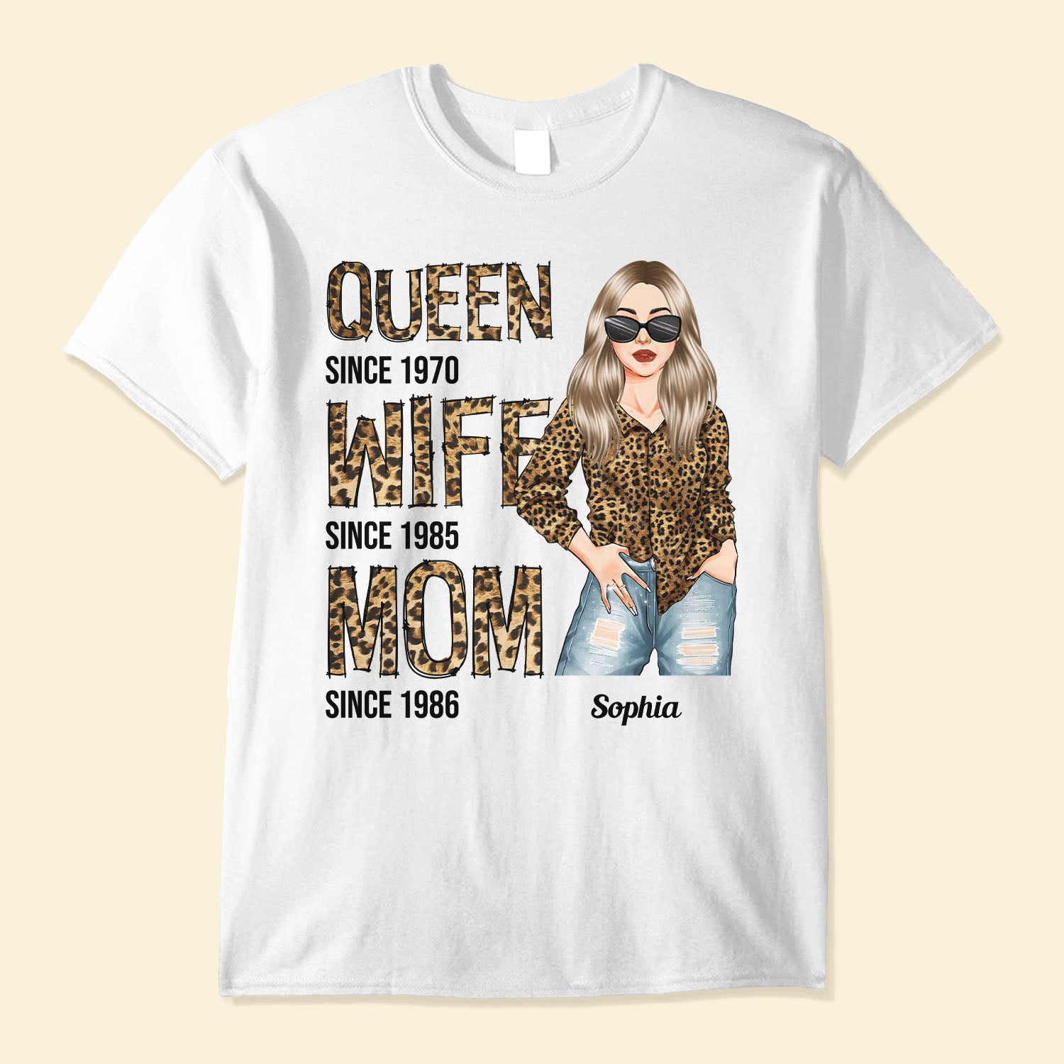 Queen Wife Mom - Personalized Shirt - Anniversary, Valentine's Day, Birthday Gift For Wife, Mom, Grandma - Leopard Woman