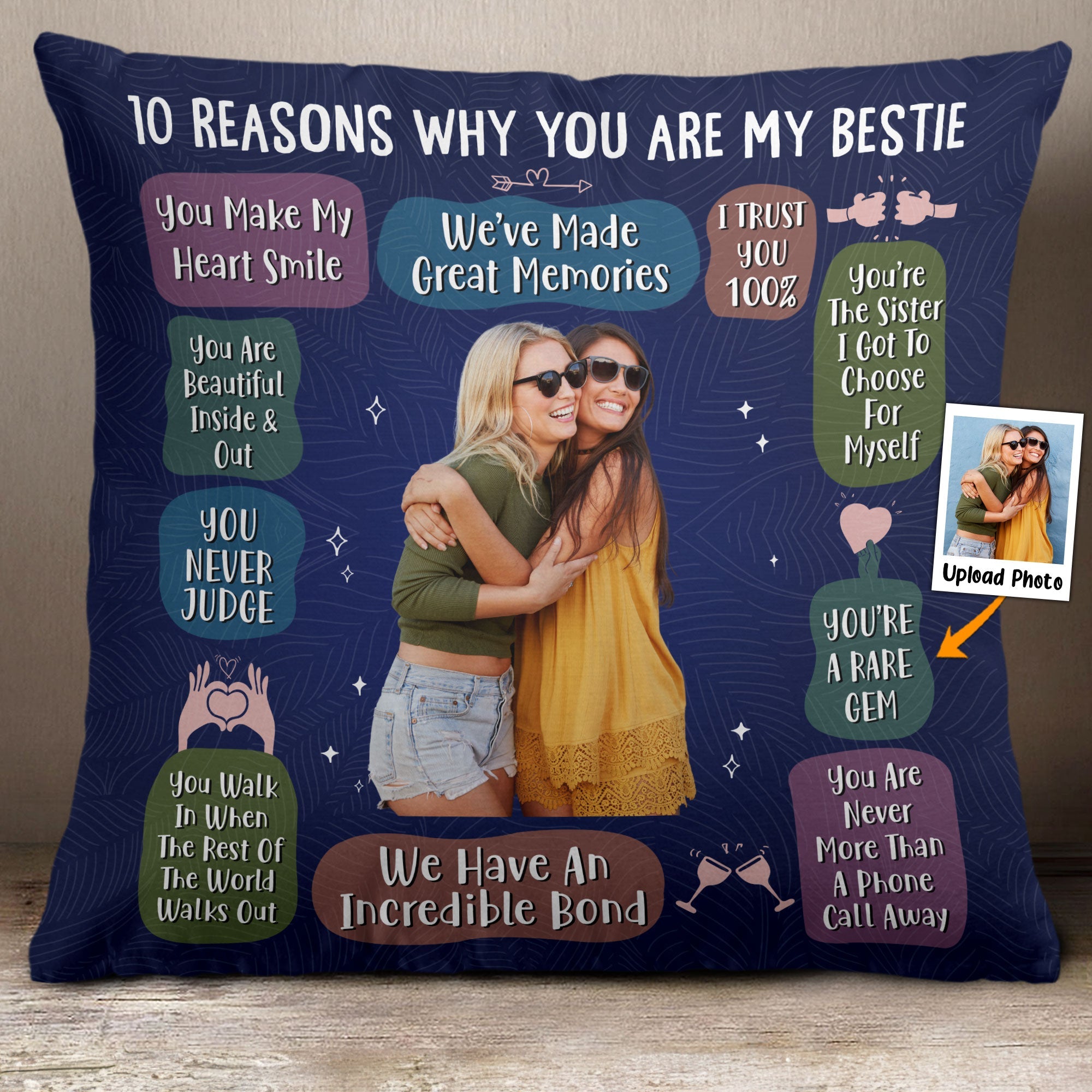 Reasons Why You Are My Bestie - Personalized Photo Pillow (Insert Included)