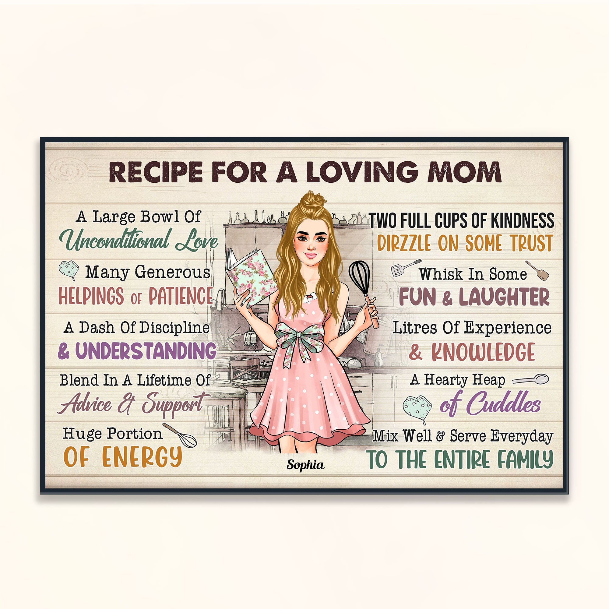 Recipe For A Loving Mom - Personalized Poster/Wrapped Canvas - Birthday, Mother's Day Gift For Mother, Mom, Grandma, Nana