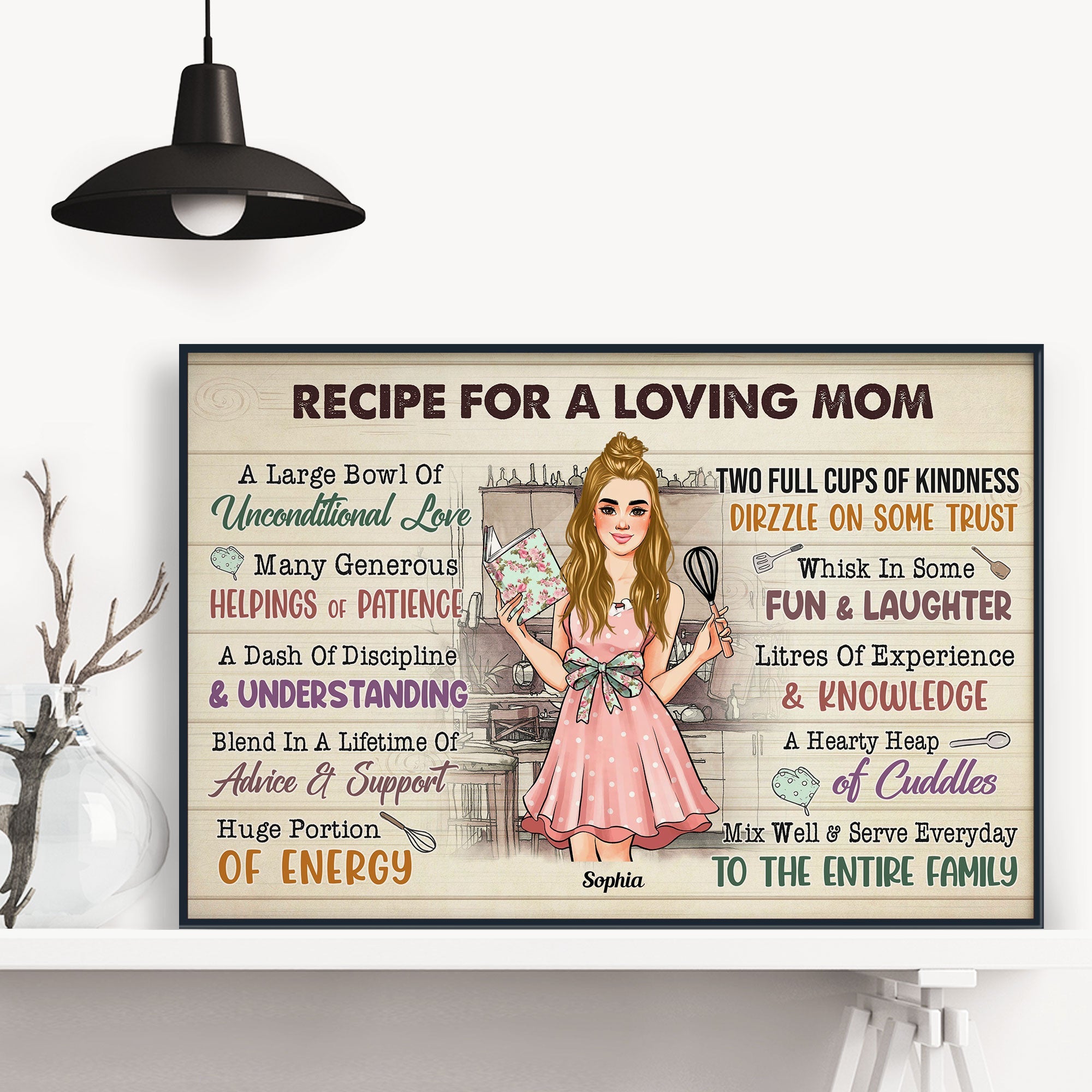 Recipe For A Loving Mom - Personalized Poster/Wrapped Canvas - Birthday, Mother's Day Gift For Mother, Mom, Grandma, Nana