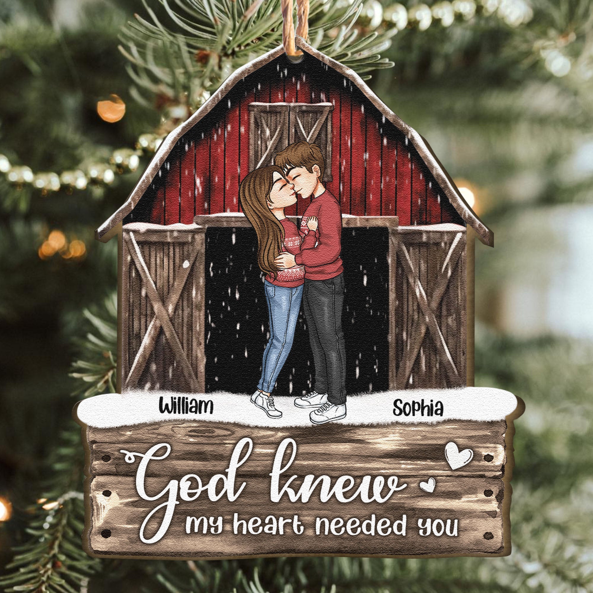 Red Barn Christmas Couples Anniversary - Personalized Couple Ornament