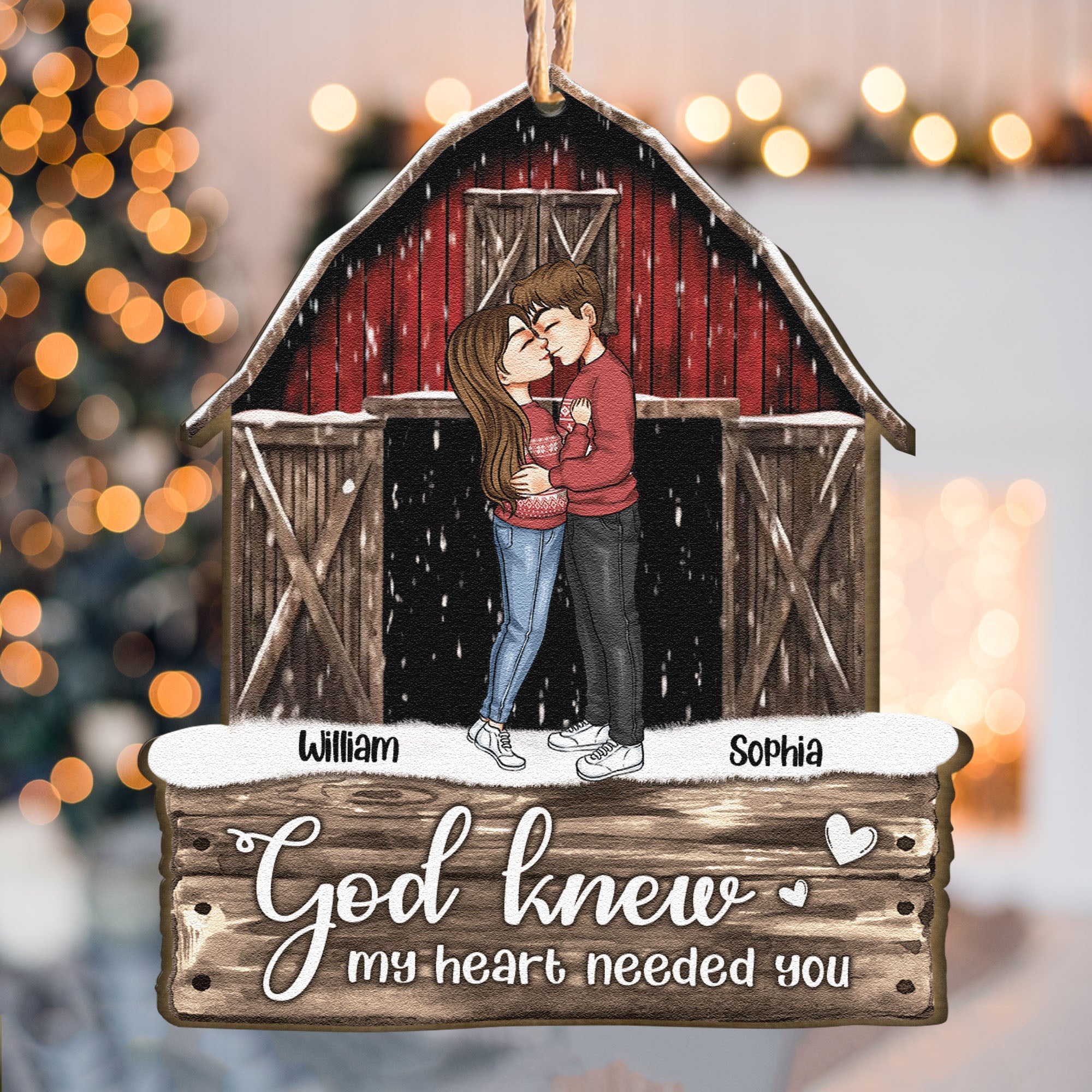 Red Barn Christmas Couples Anniversary - Personalized Couple Ornament