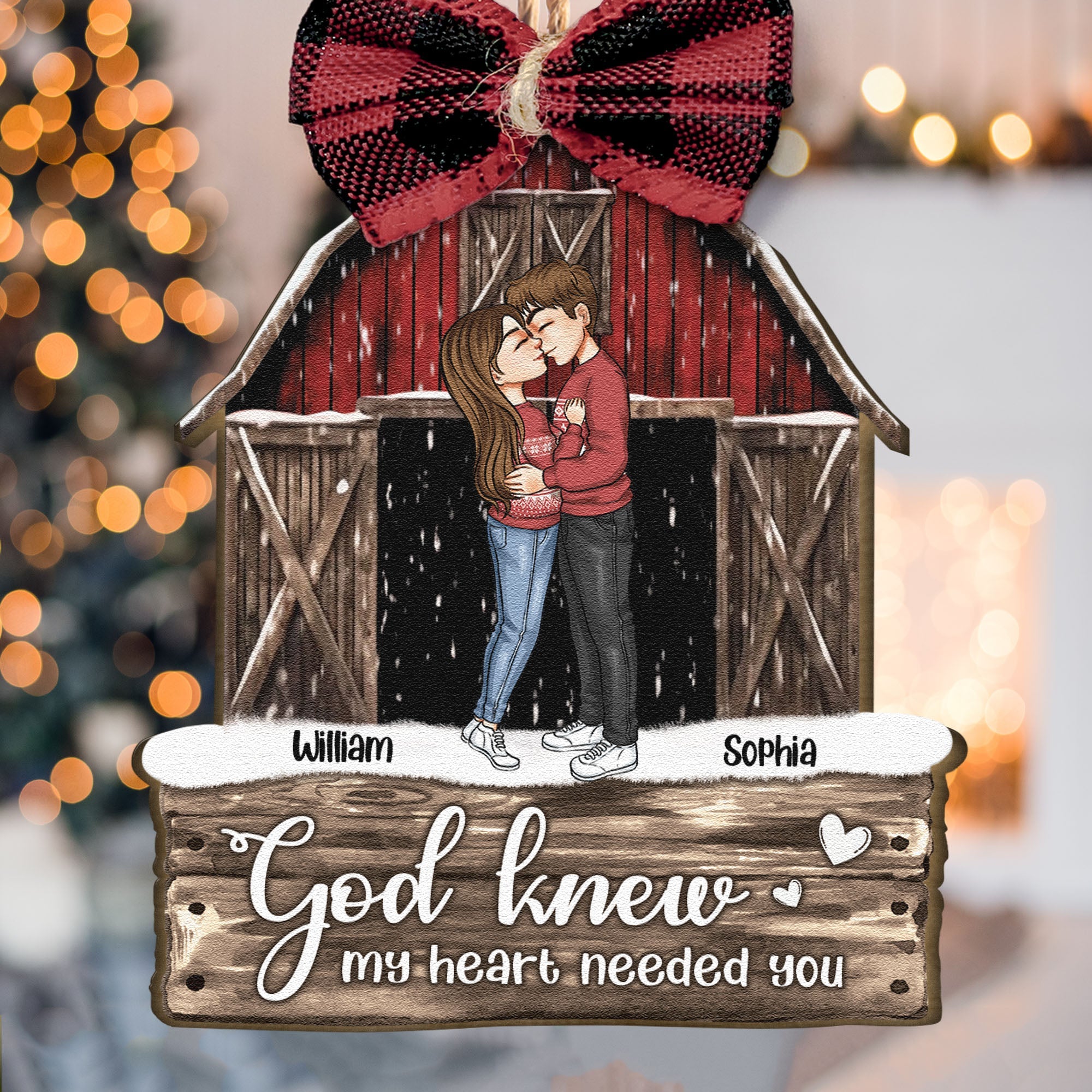 Red Barn Christmas Couples Anniversary - Personalized Couple Ornament