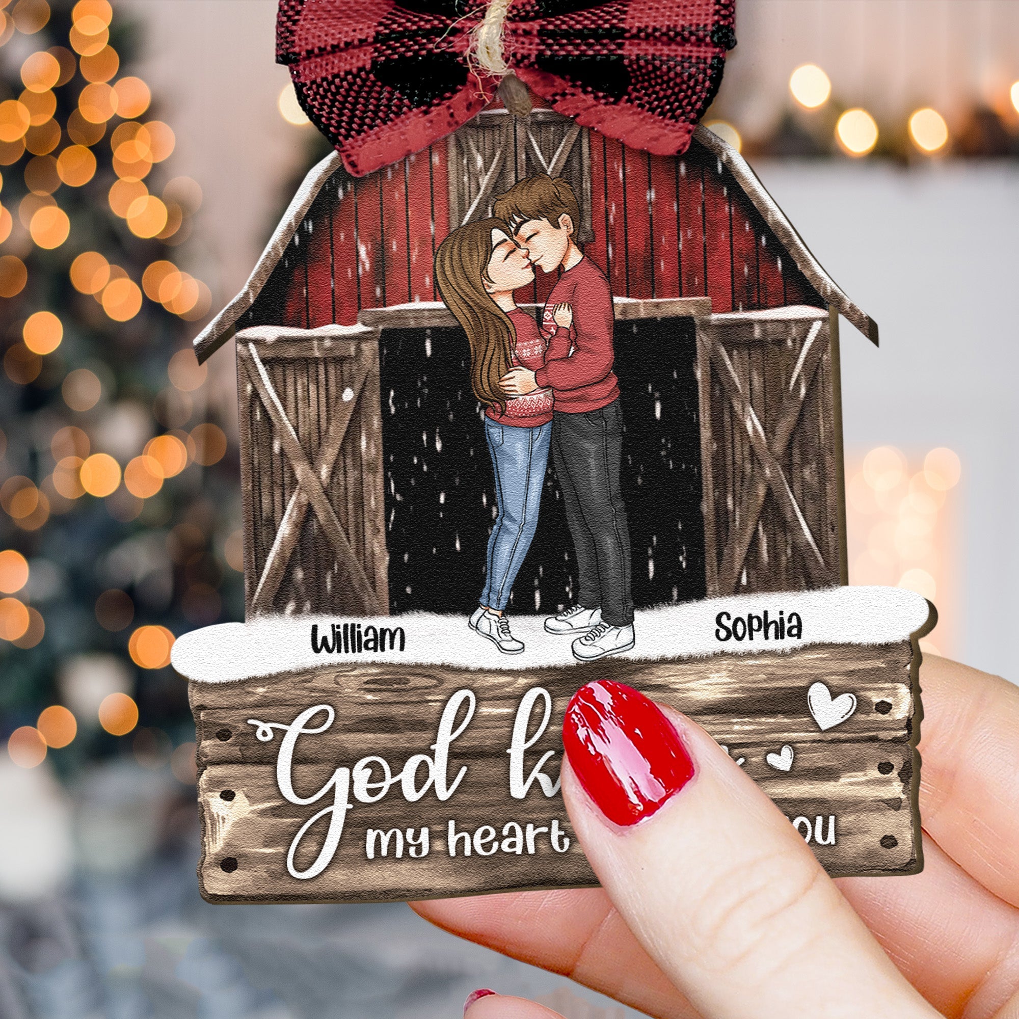 Red Barn Christmas Couples Anniversary - Personalized Couple Ornament