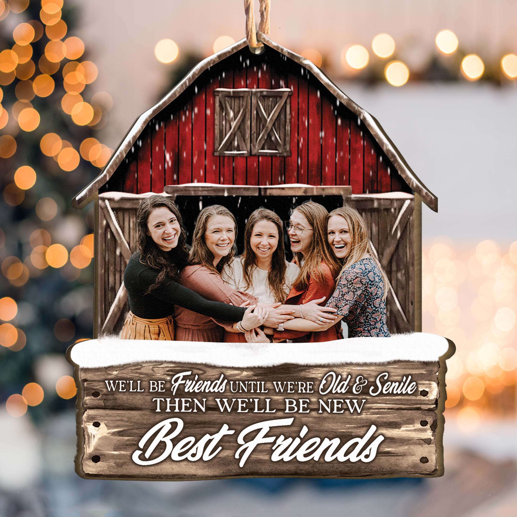 Red Barn Friendship Our Laughs Are Limitless - Personalized Wooden Photo Ornament