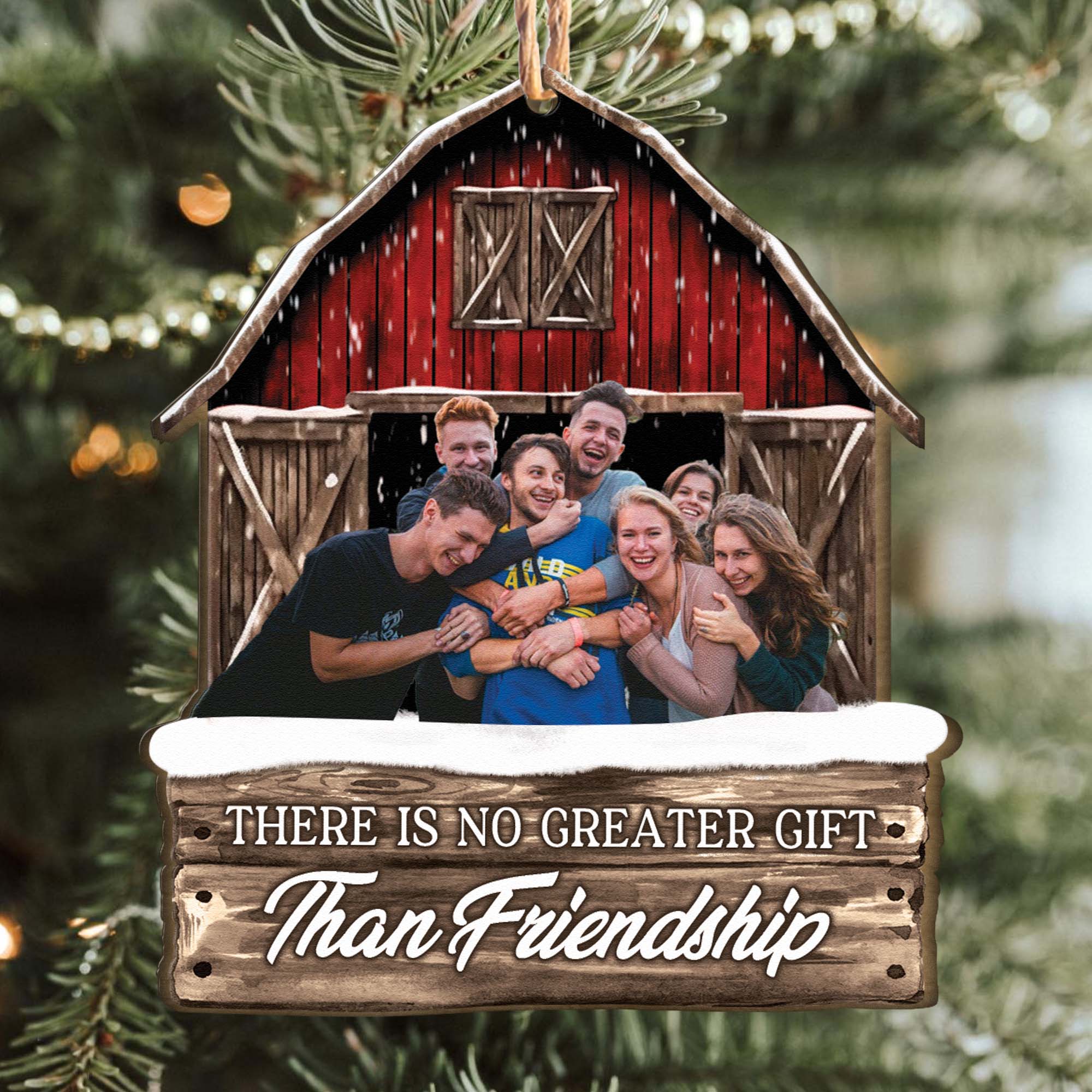 Red Barn Friendship Our Laughs Are Limitless - Personalized Wooden Photo Ornament