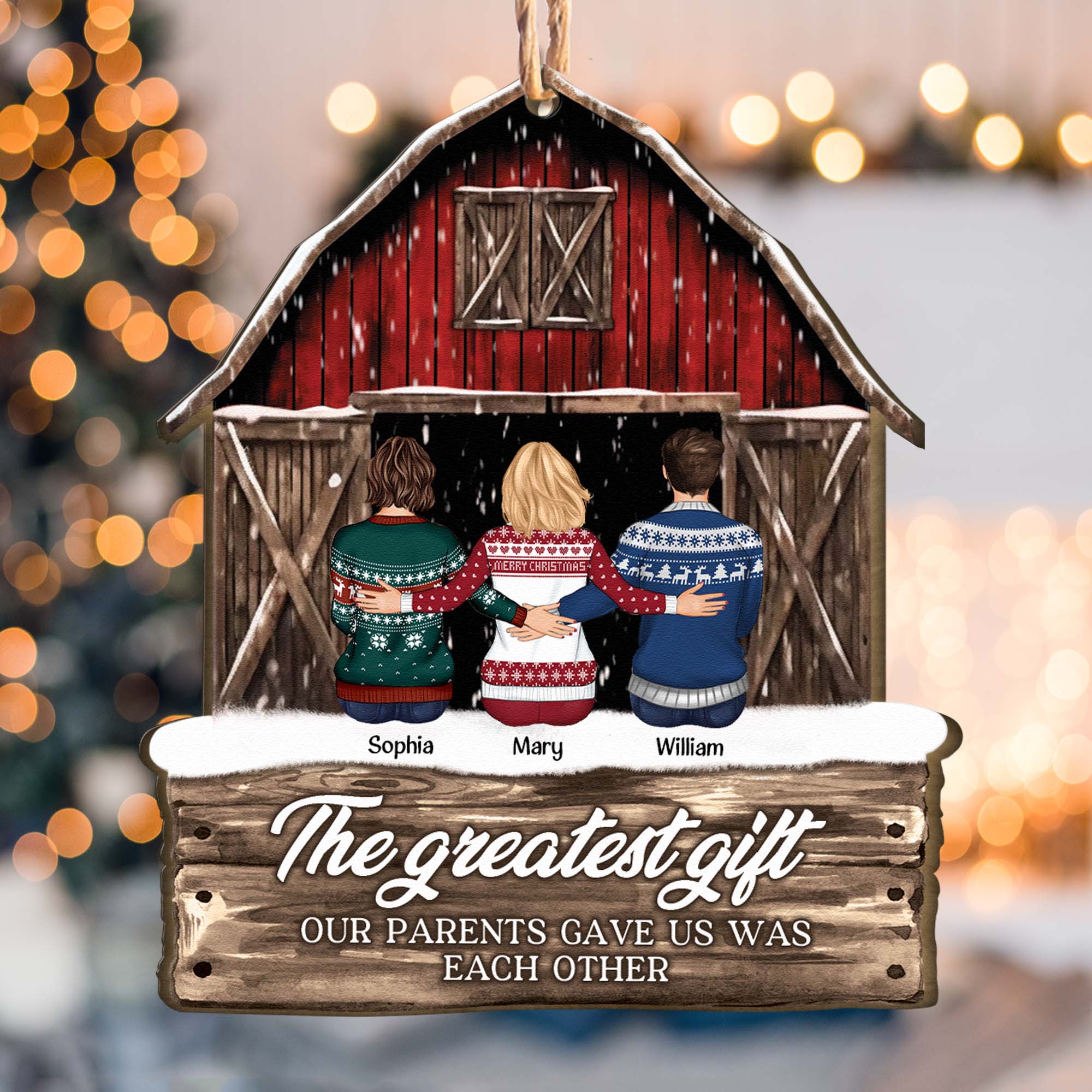 Red Barn There Is No Greater Gifts Than Family - Personalized Wooden Ornament