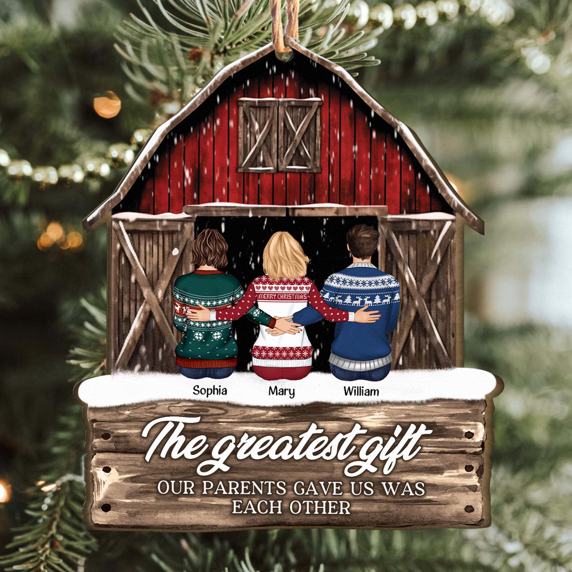 Red Barn There Is No Greater Gifts Than Family - Personalized Wooden Ornament