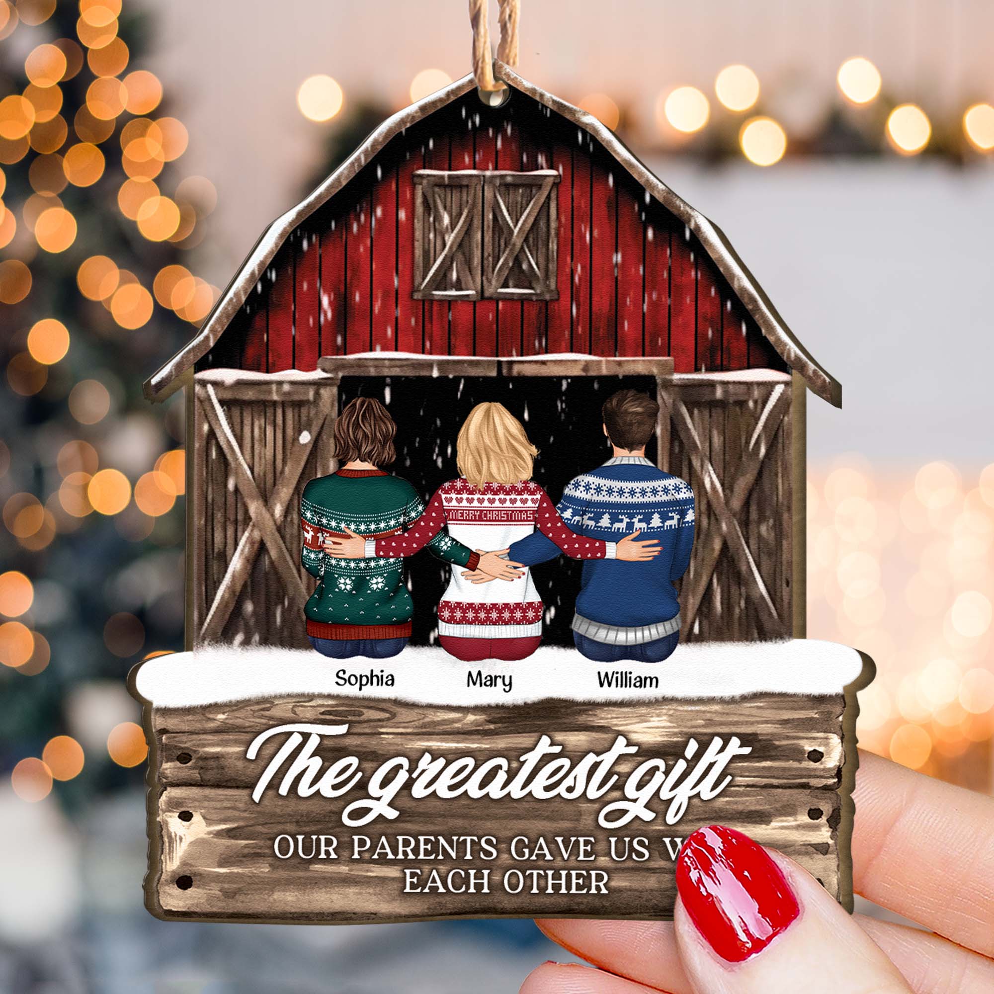 Red Barn There Is No Greater Gifts Than Family - Personalized Wooden Ornament