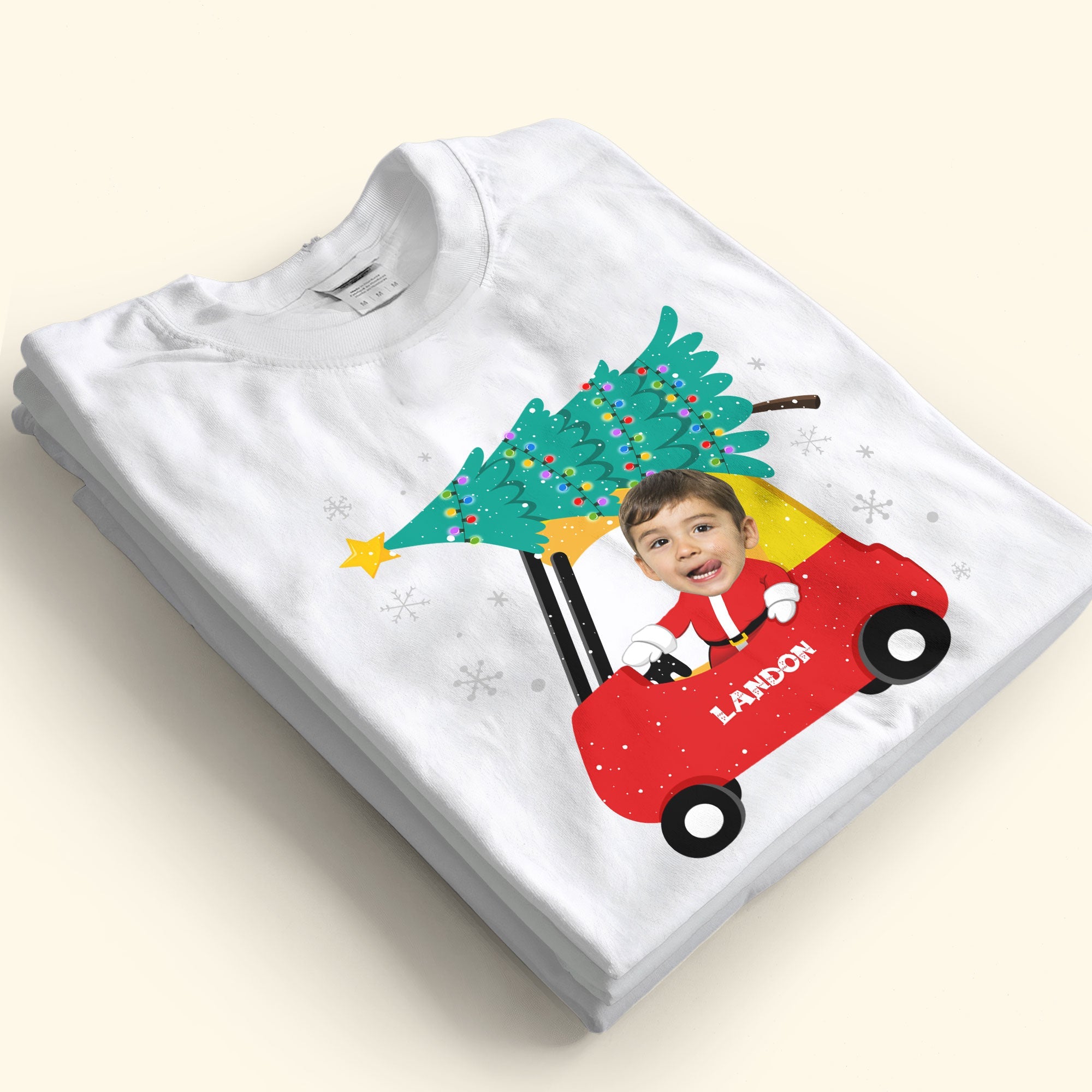 Red Car Christmas Kids Custom Face - Personalized Photo Shirt