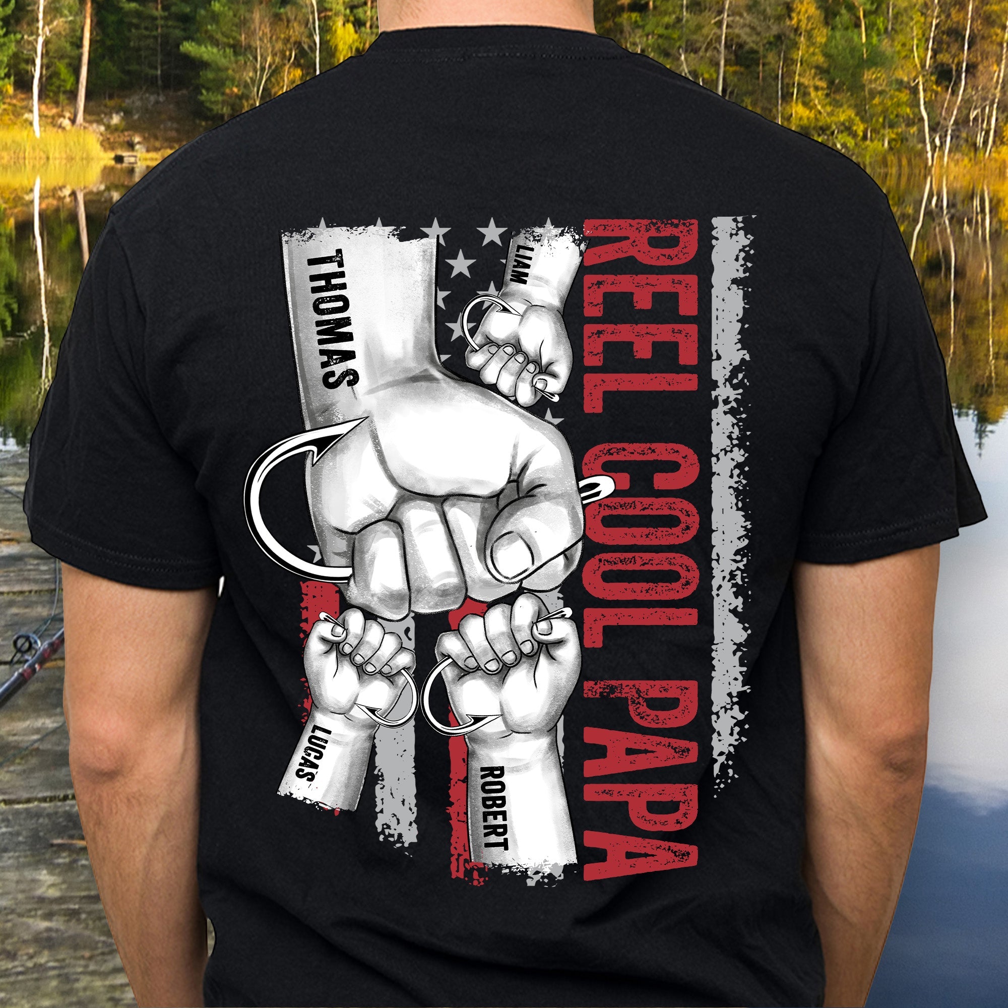 Reel Cool Papa, Grandpa - Personalized Back Printed Shirt