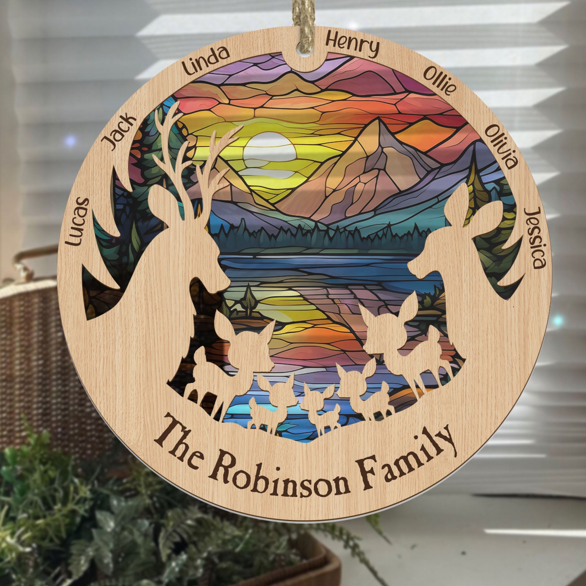 Reindeer Family - Personalized Suncatcher Ornament