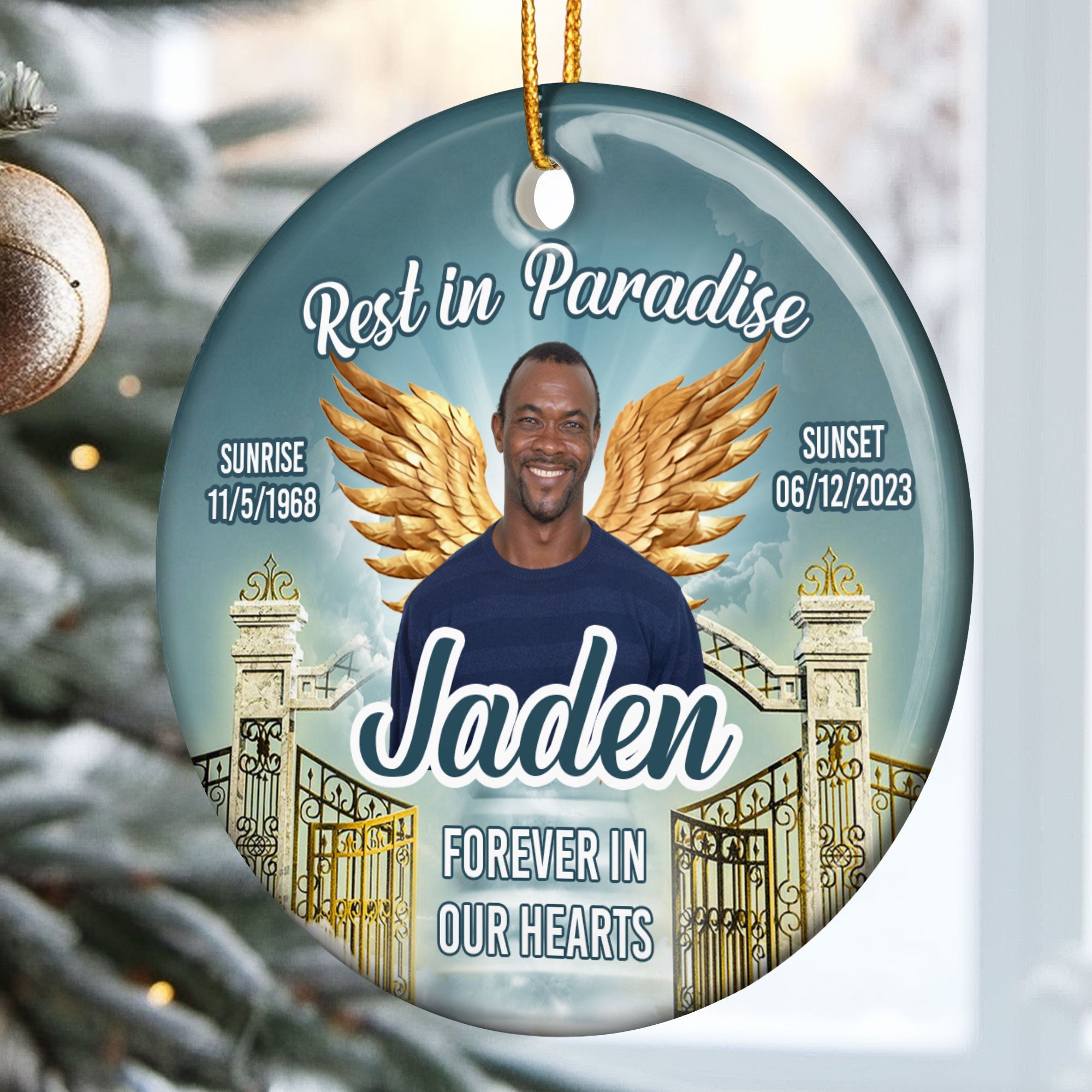 Rest In Paradise - Personalized Ceramic Photo Ornament