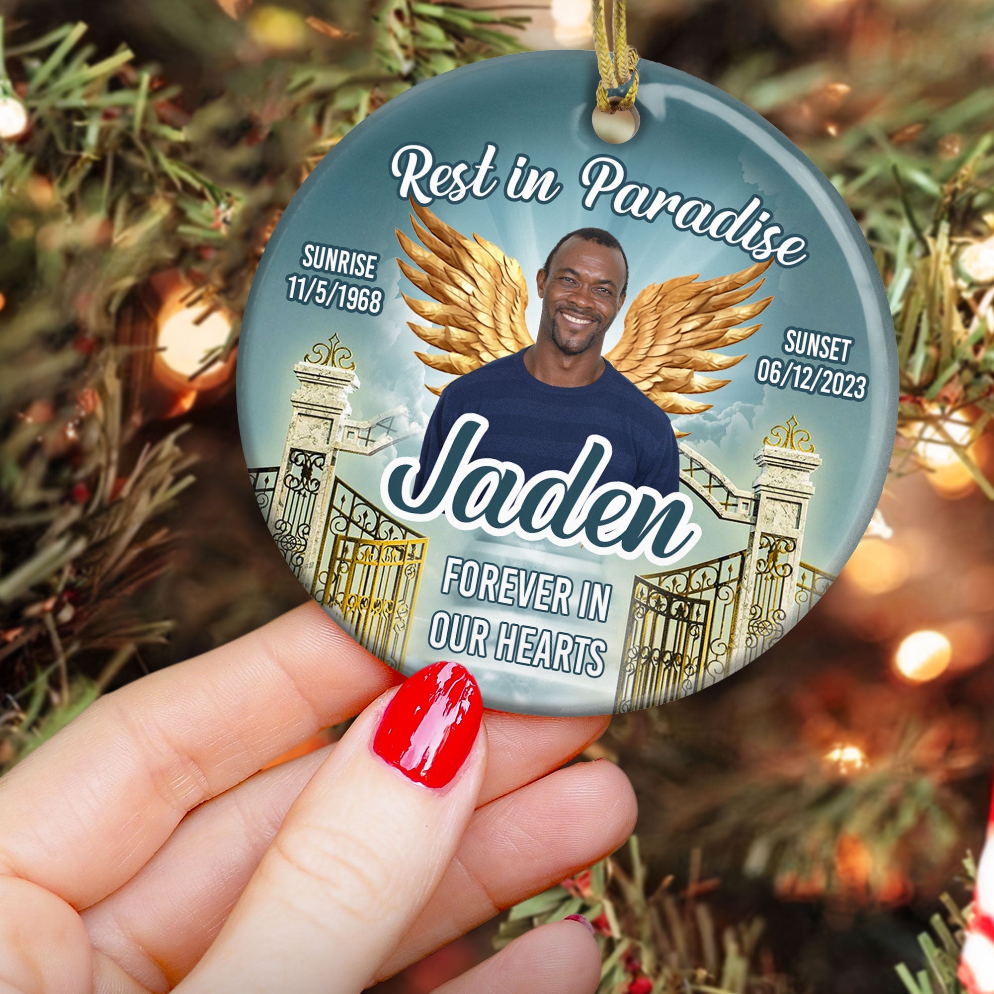 Rest In Paradise - Personalized Ceramic Photo Ornament