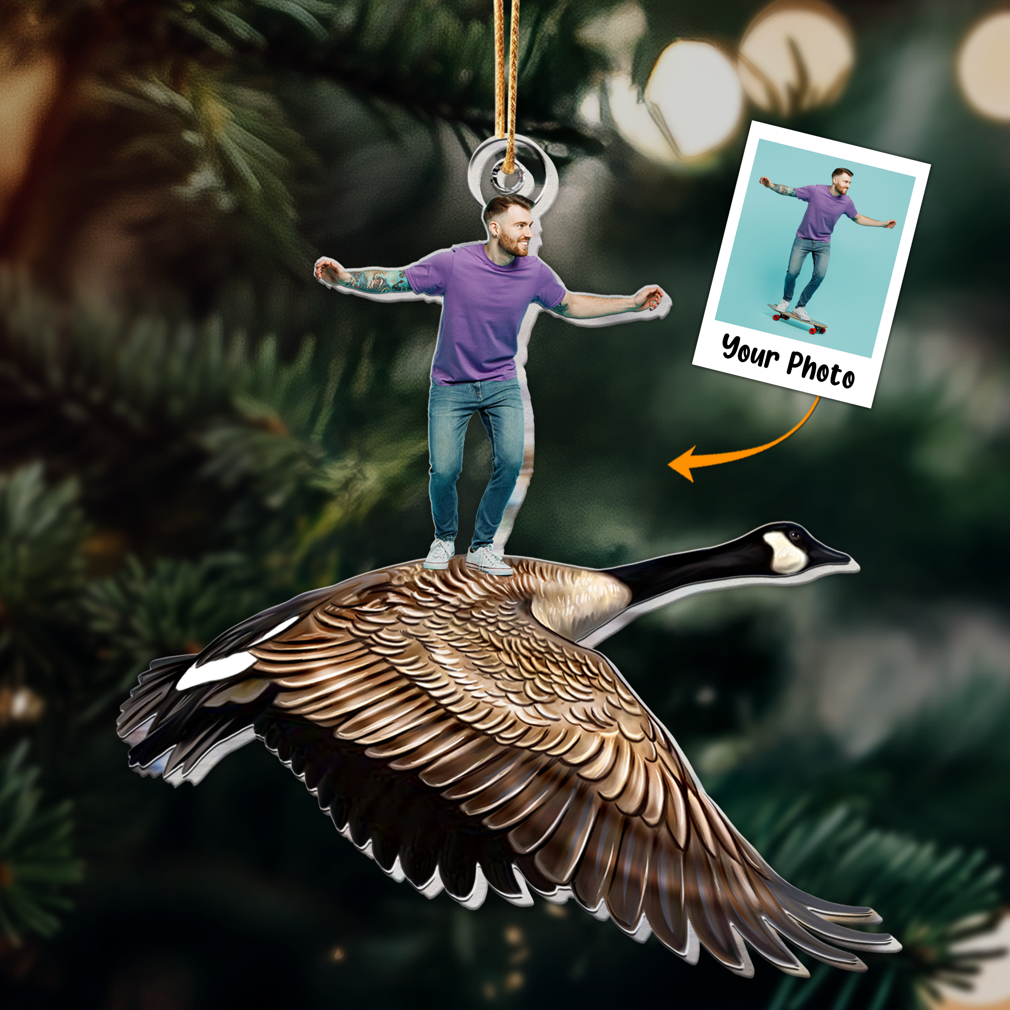 Riding A Silly Goose - Personalized Acrylic Photo Ornament