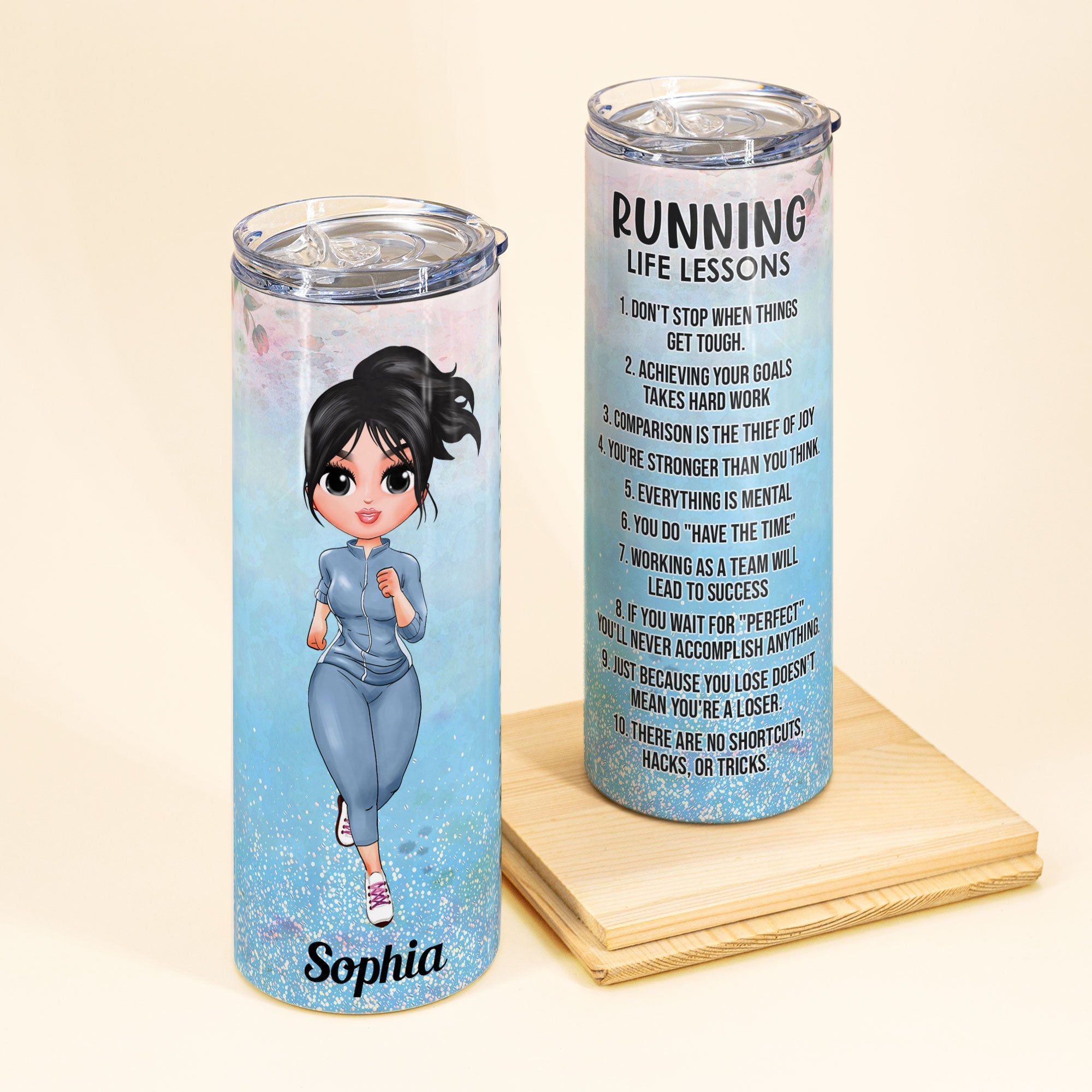 Running Life Lessons - Personalized Skinny Tumbler - Birthday Gift Motivational Gift For Girls, Runners