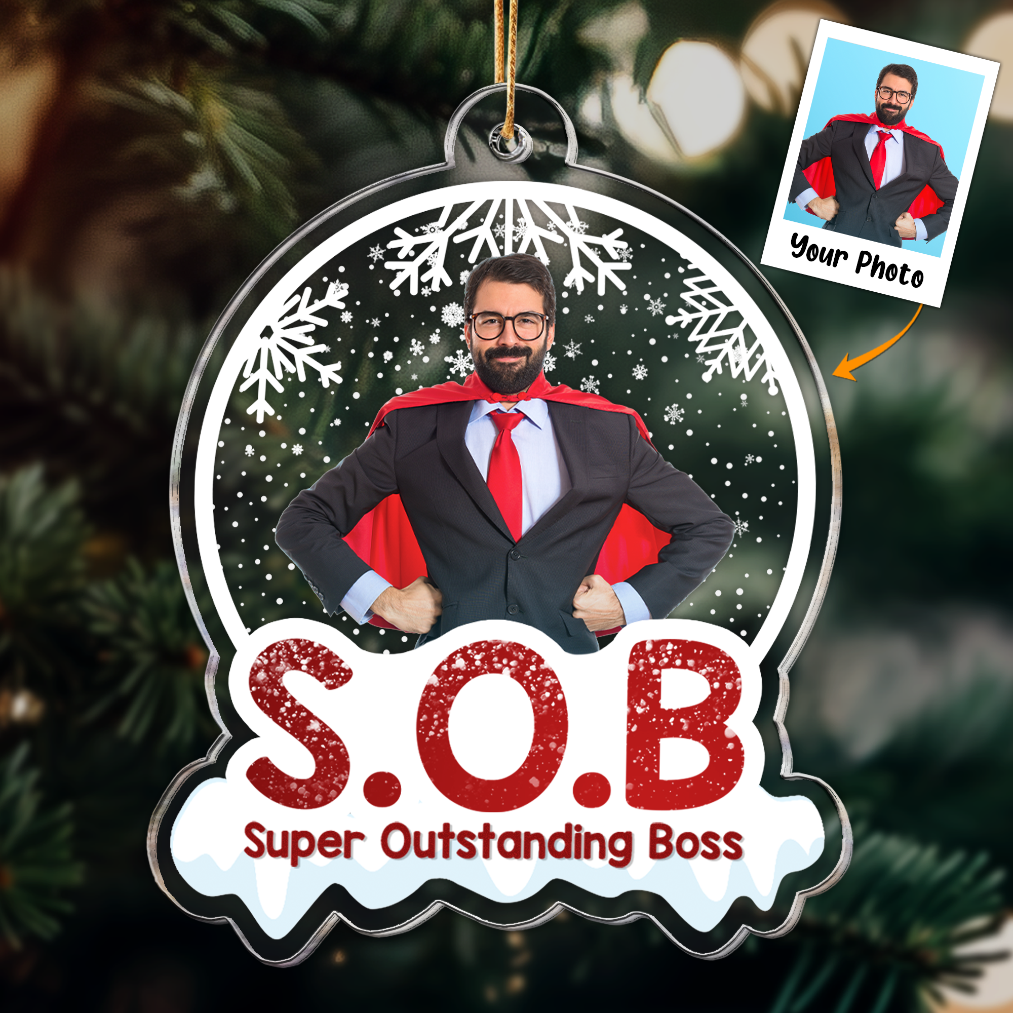 SOB Super Outstanding Boss Funny Boss Day Gift - Personalized Acrylic Photo Ornament