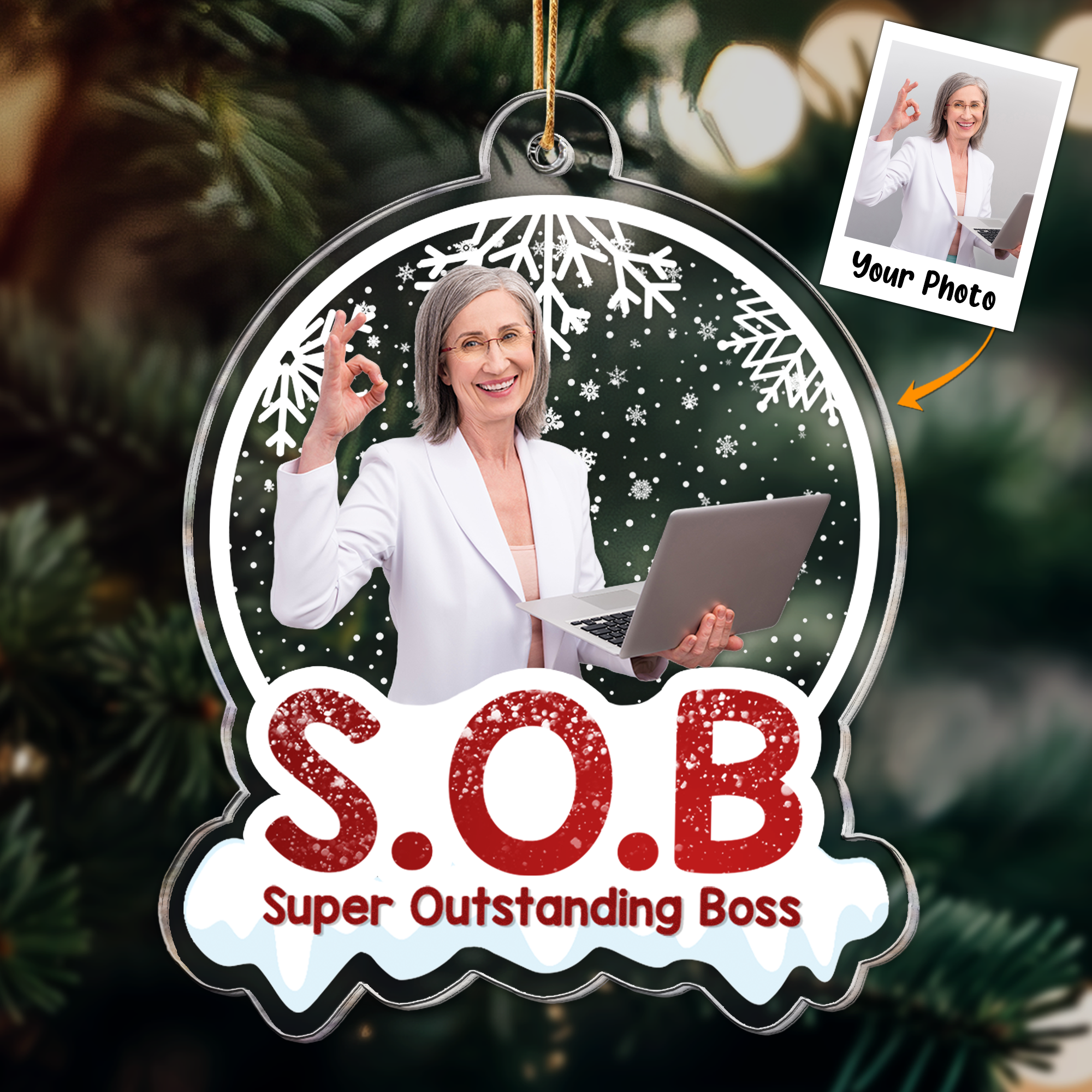 SOB Super Outstanding Boss Funny Boss Day Gift - Personalized Acrylic Photo Ornament