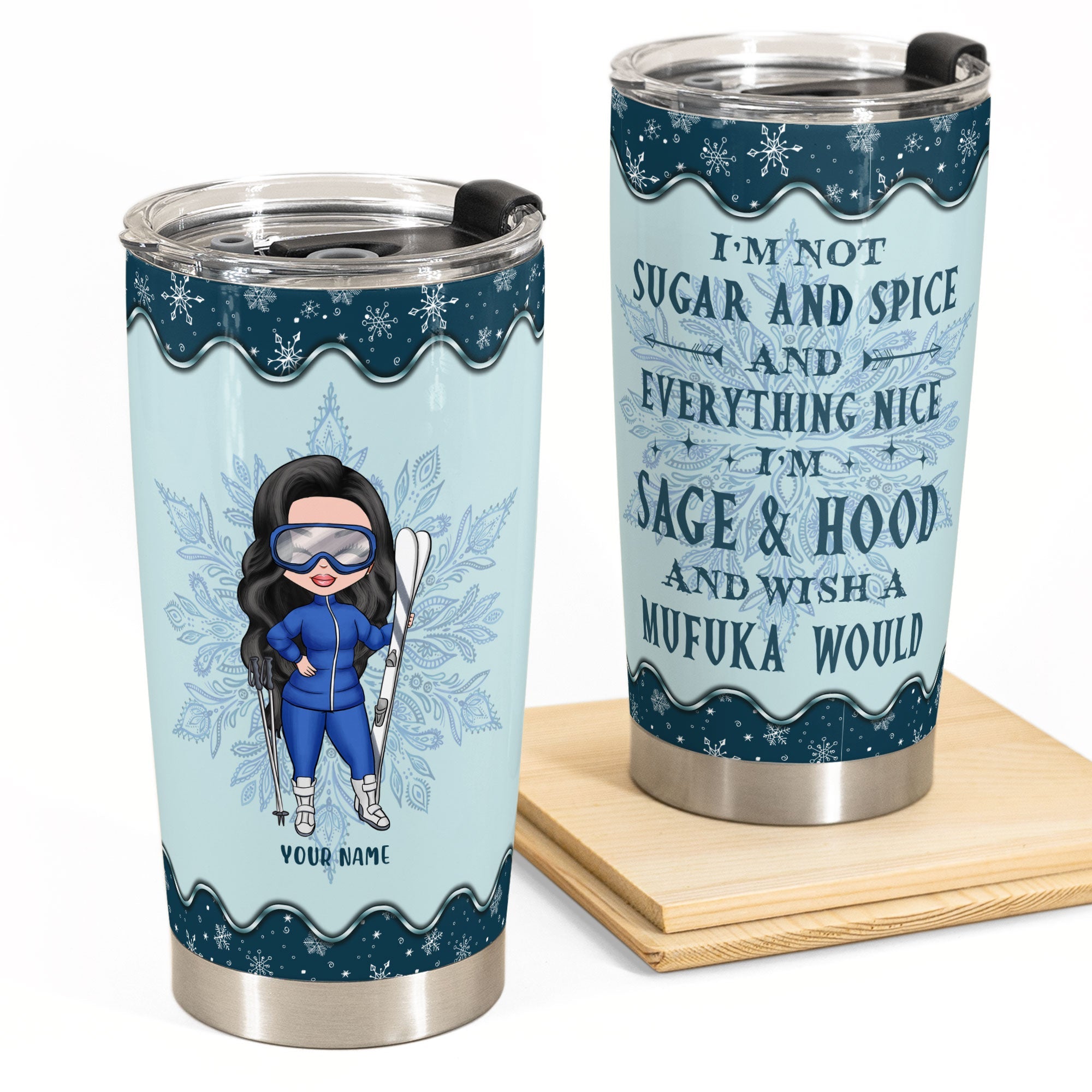 Sage And Hood - Personalized Tumbler Cup - Gift For Skiing Lovers