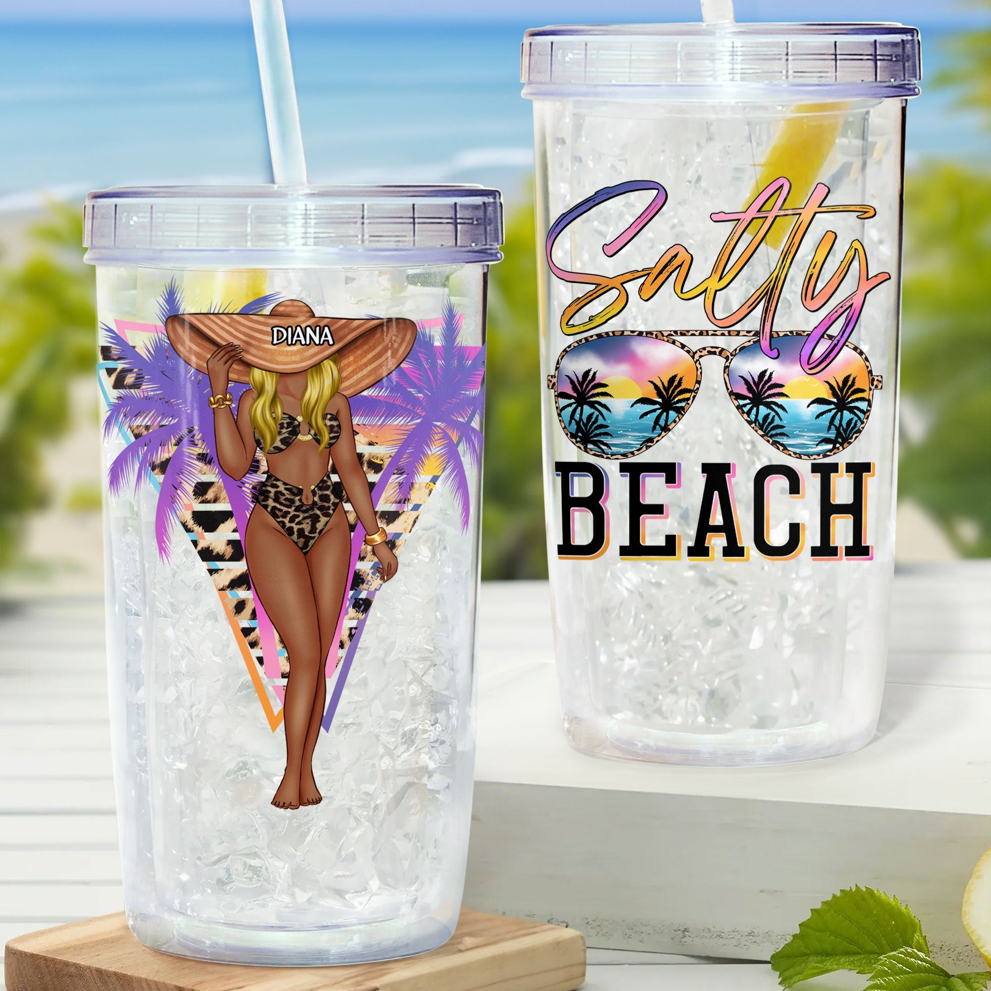 Salty Beach Summer Girl - Personalized Acrylic Tumbler With Straw