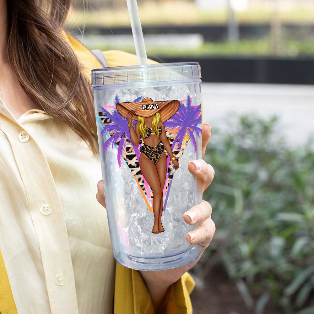 Salty Beach Summer Girl - Personalized Acrylic Tumbler With Straw