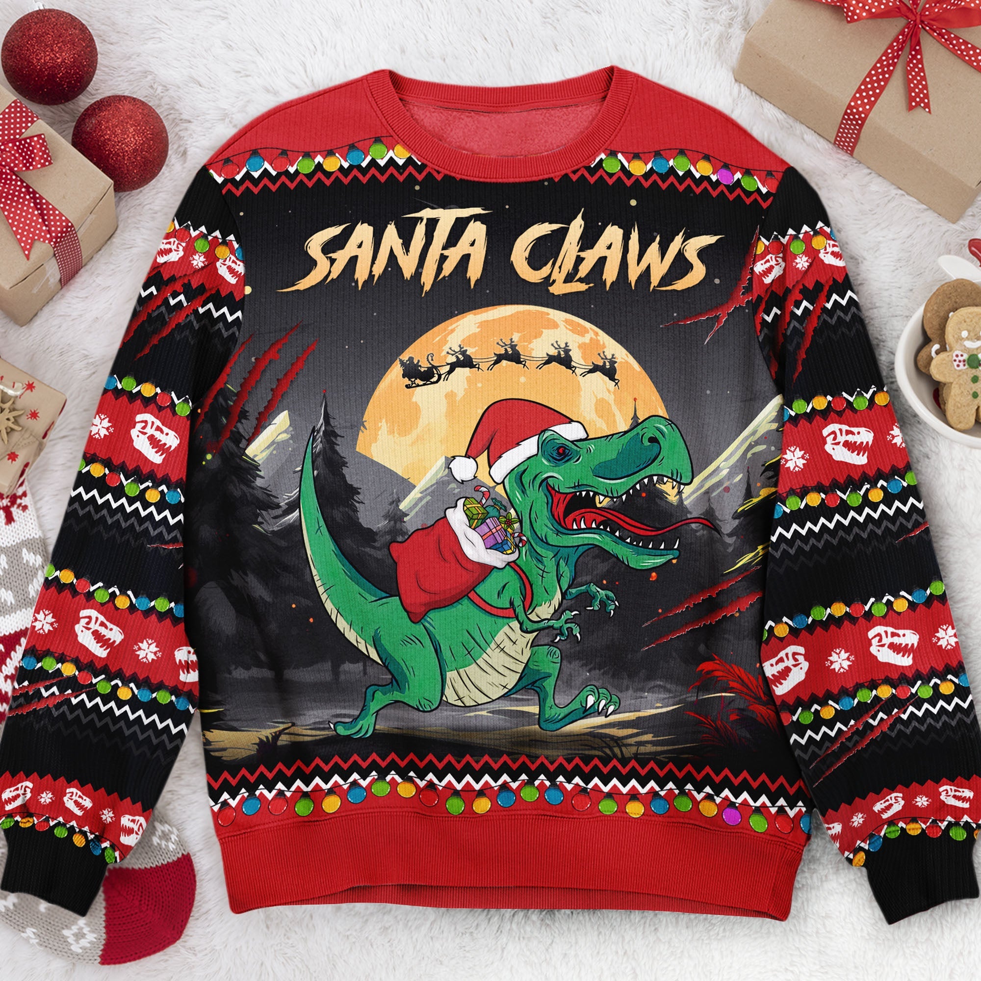 Santa Claws T-Rex Christmas Dinosaur Santa - Personalized Ugly Sweater