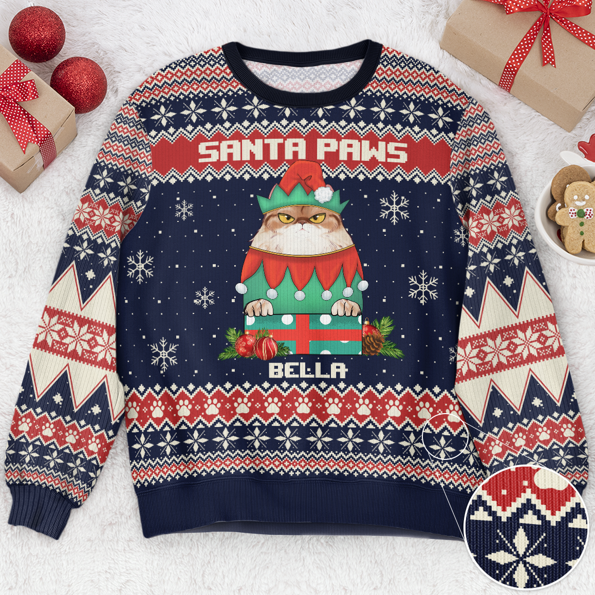 Santa Paws Christmas Sweater - Personalized Ugly Sweater