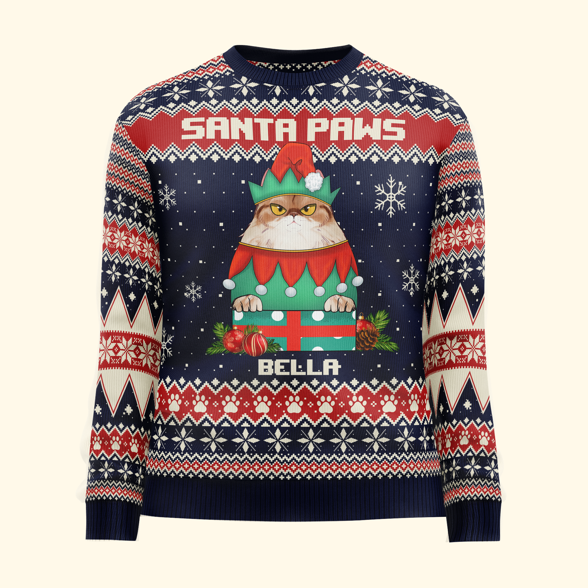 Santa Paws Christmas Sweater - Personalized Ugly Sweater