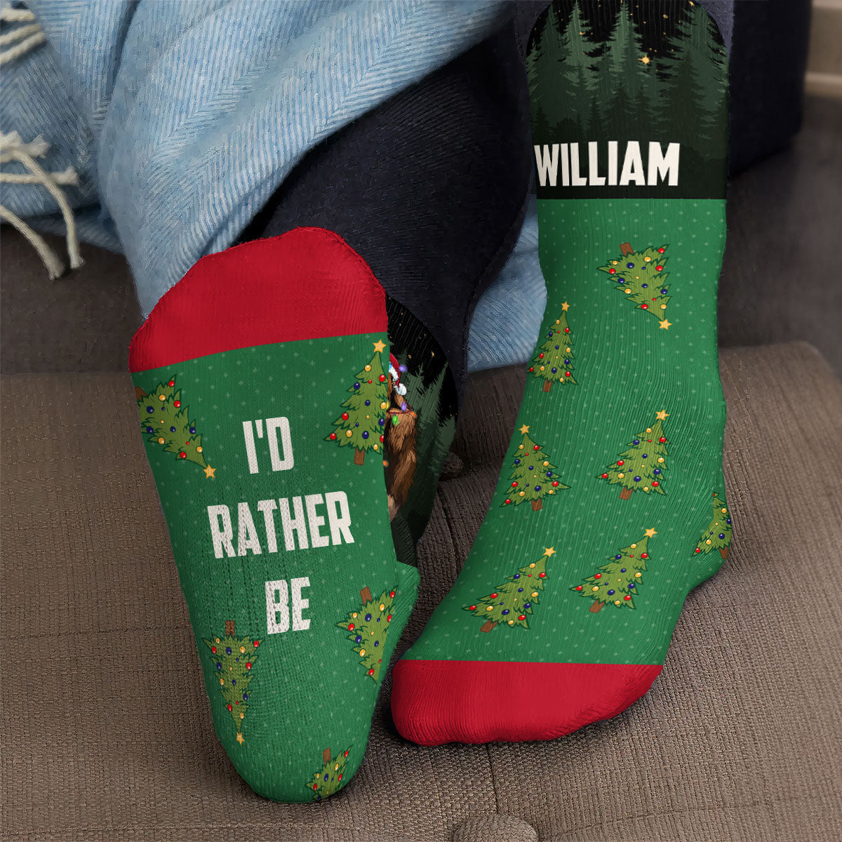 Sasquatch I'D Rather Be Squatching Christmas Bigfoot - Personalized Crew Socks